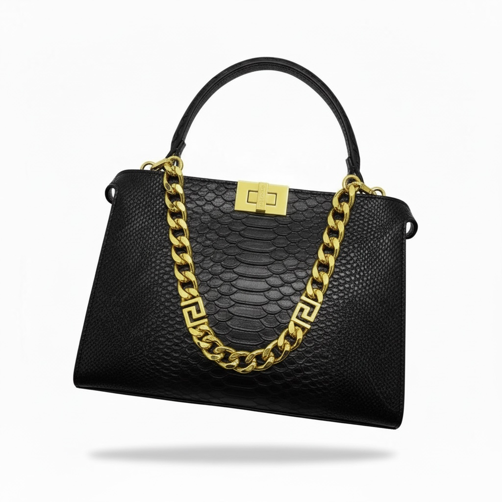 Fendi Black Croc-Embossed Handbag 🖤✨ | Luxury Chain Designer Bag