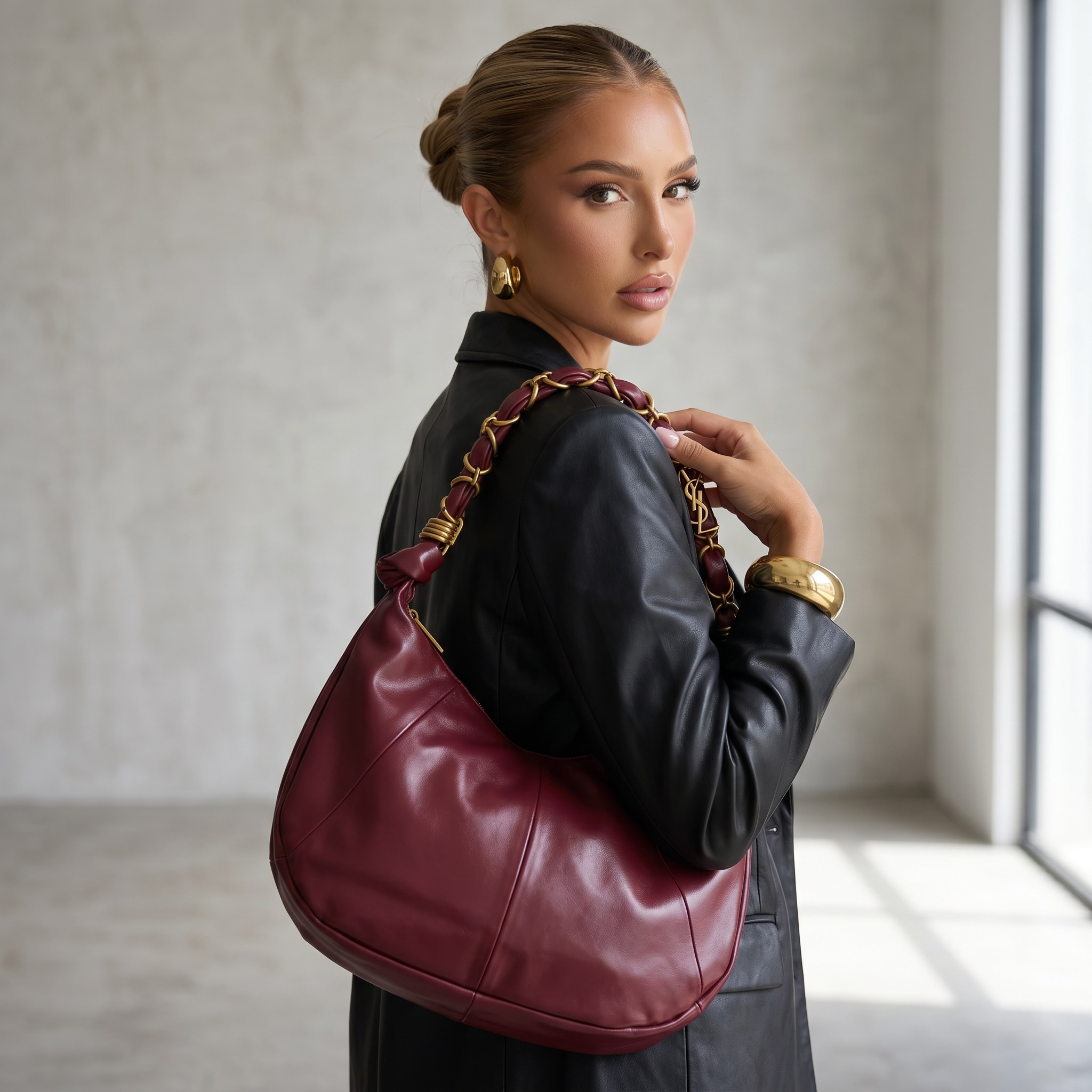 ๐ Saint Laurent Le 5 ร 7 Hobo Bag โ Burgundy Leather Luxury Edition โค๏ธโจ