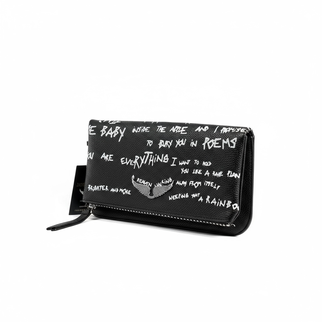 Zadig & Voltaire Graffiti Black Leather Clutch 🖤✍️ | Edgy Parisian Chic