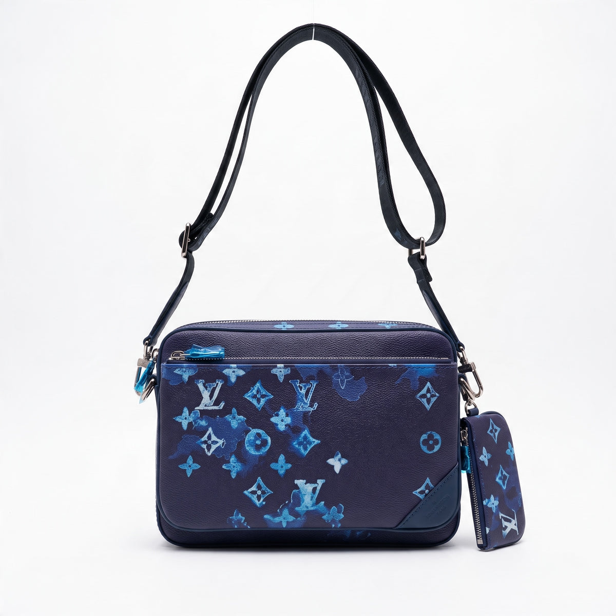 Louis Vuitton navy blue monogram crossbody bag with adjustable shoulder strap