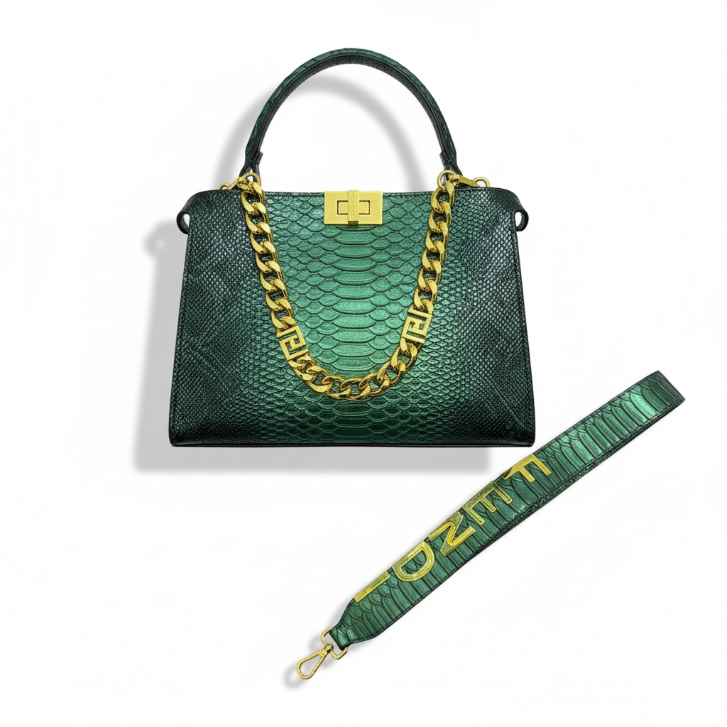 Fendi Emerald Snake-Embossed Handbag 💚✨ | Luxury Chain Designer Bag