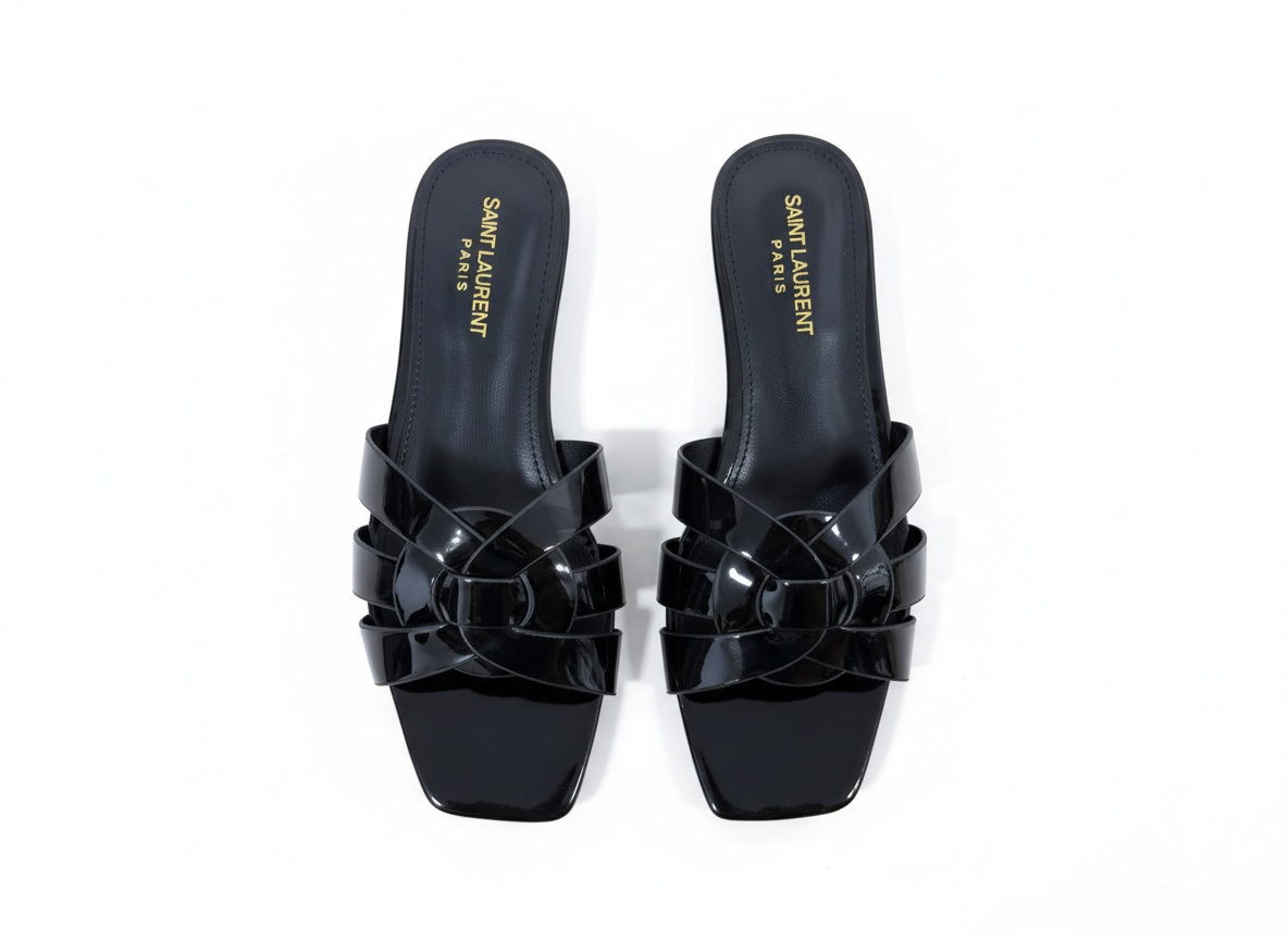 SAINT LAURENT Interlaced Patent Slides 🖤✨ | Glossy Statement Flats