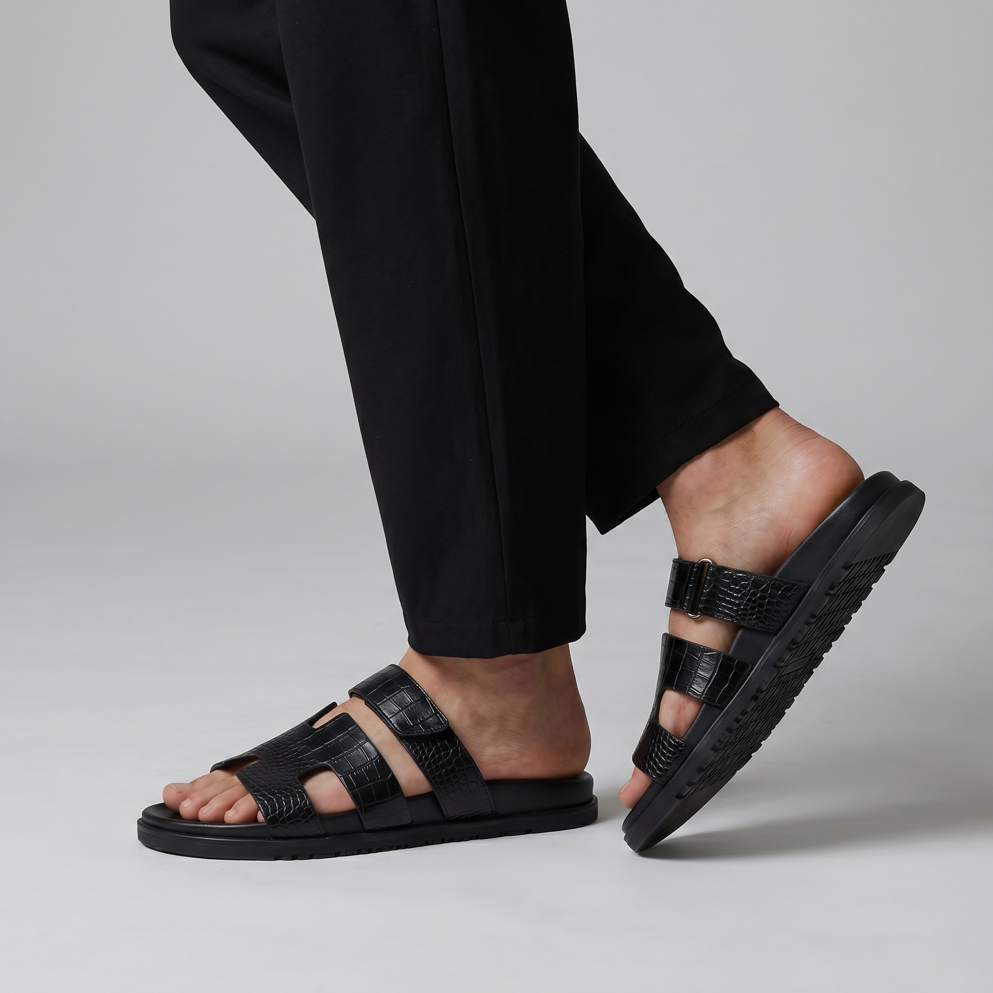 Hermès Black Crocodile Leather Slide Sandals – Luxury Designer Summer Slippers 🖤✨