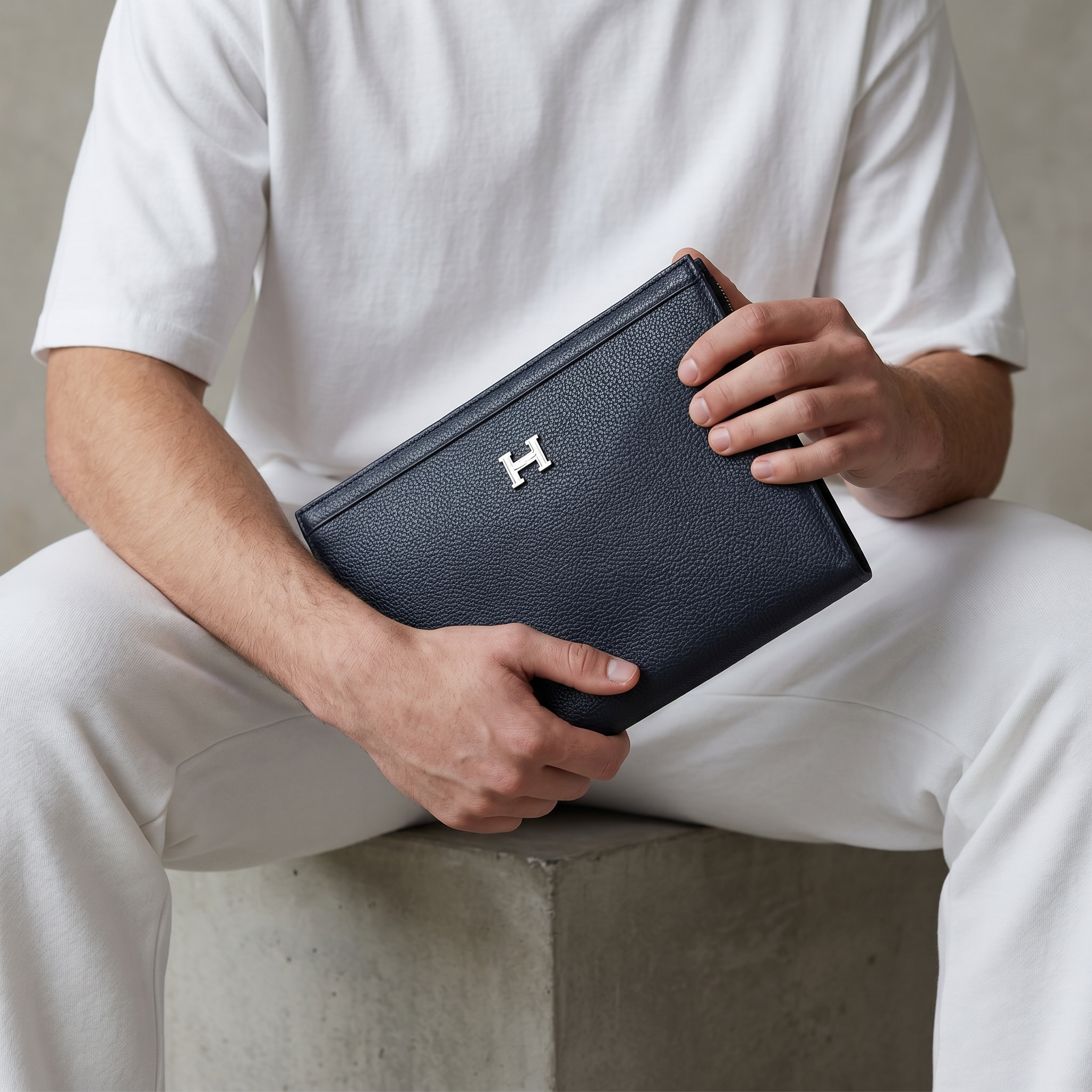 Hermès Black Grain Leather H Logo Clutch 🖤✨💼🔥