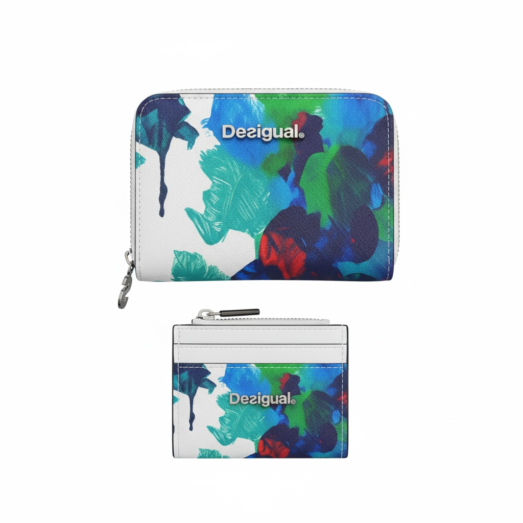 🌿 Desigual Tropical Art Wallet & Card Holder Set 💙✨