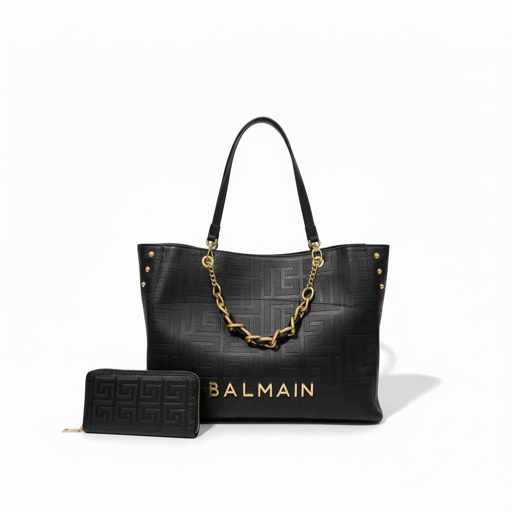 Balmain Monogram Shoulder Bag 🖤✨ | Luxury Designer Handbag (bag +wallet)