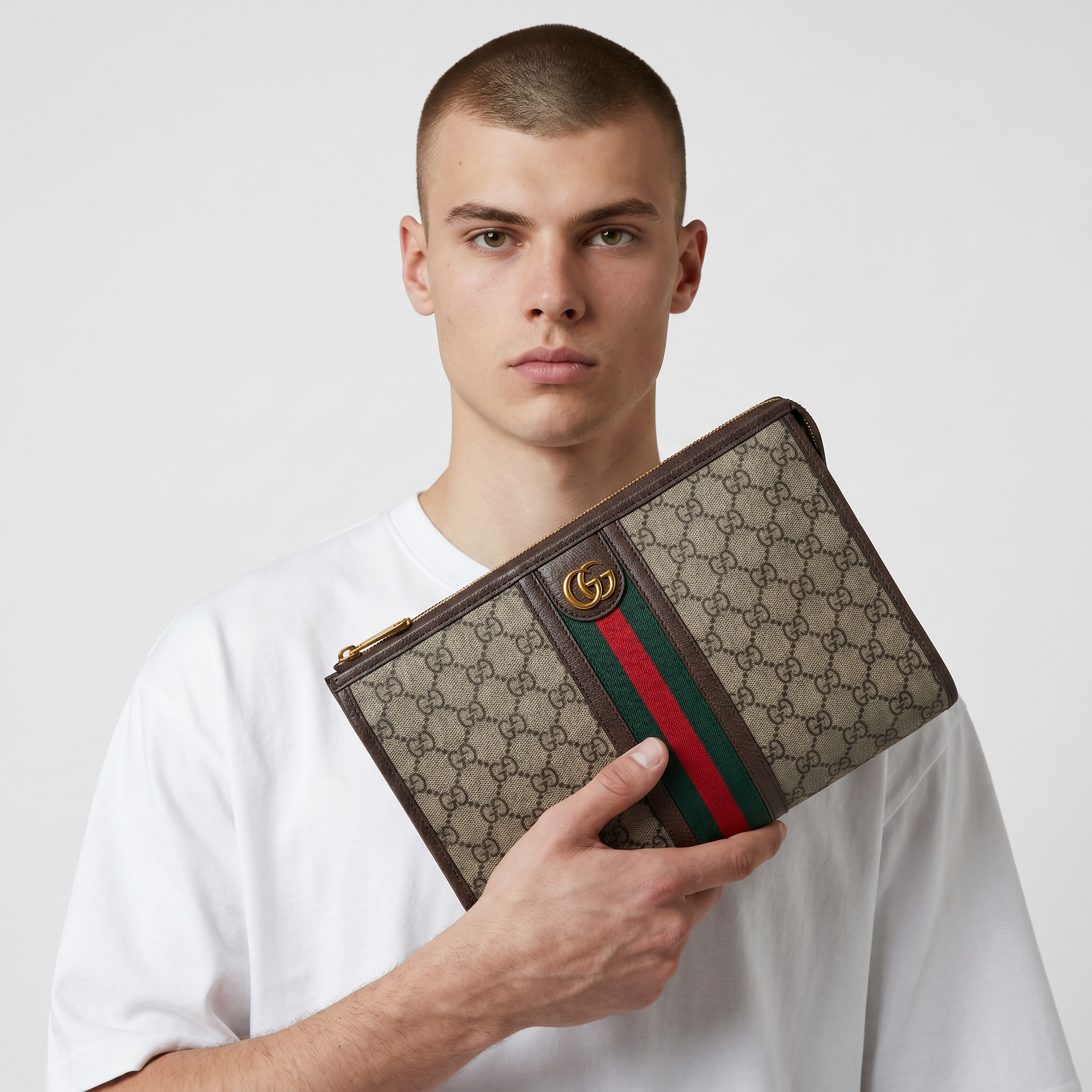 Gucci Beige GG Supreme Web Stripe Clutch 🤎💚❤️✨💼🔥