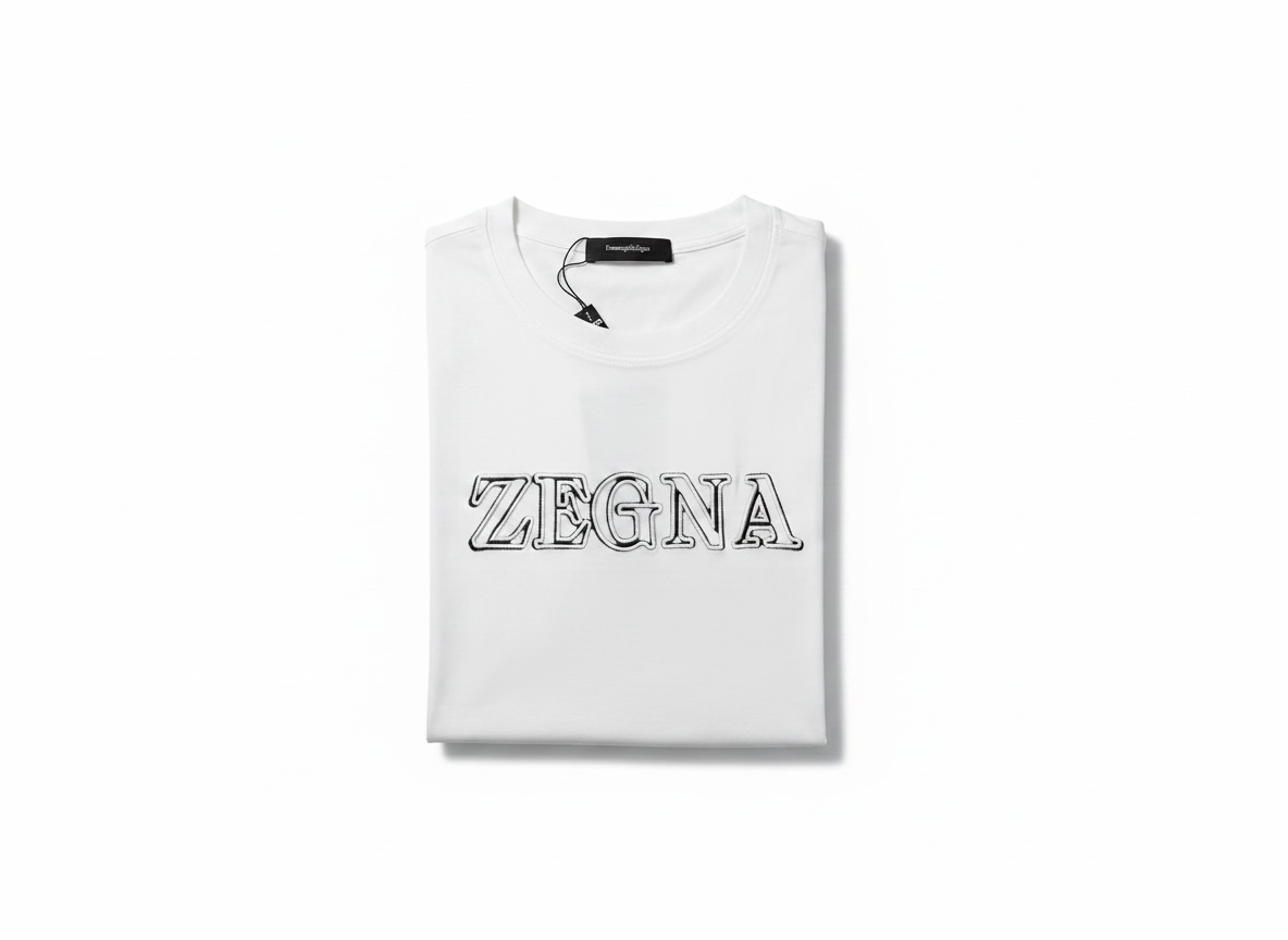 ZEGNA White Embossed Logo T-Shirt 🤍✨ Clean Luxury Edition
