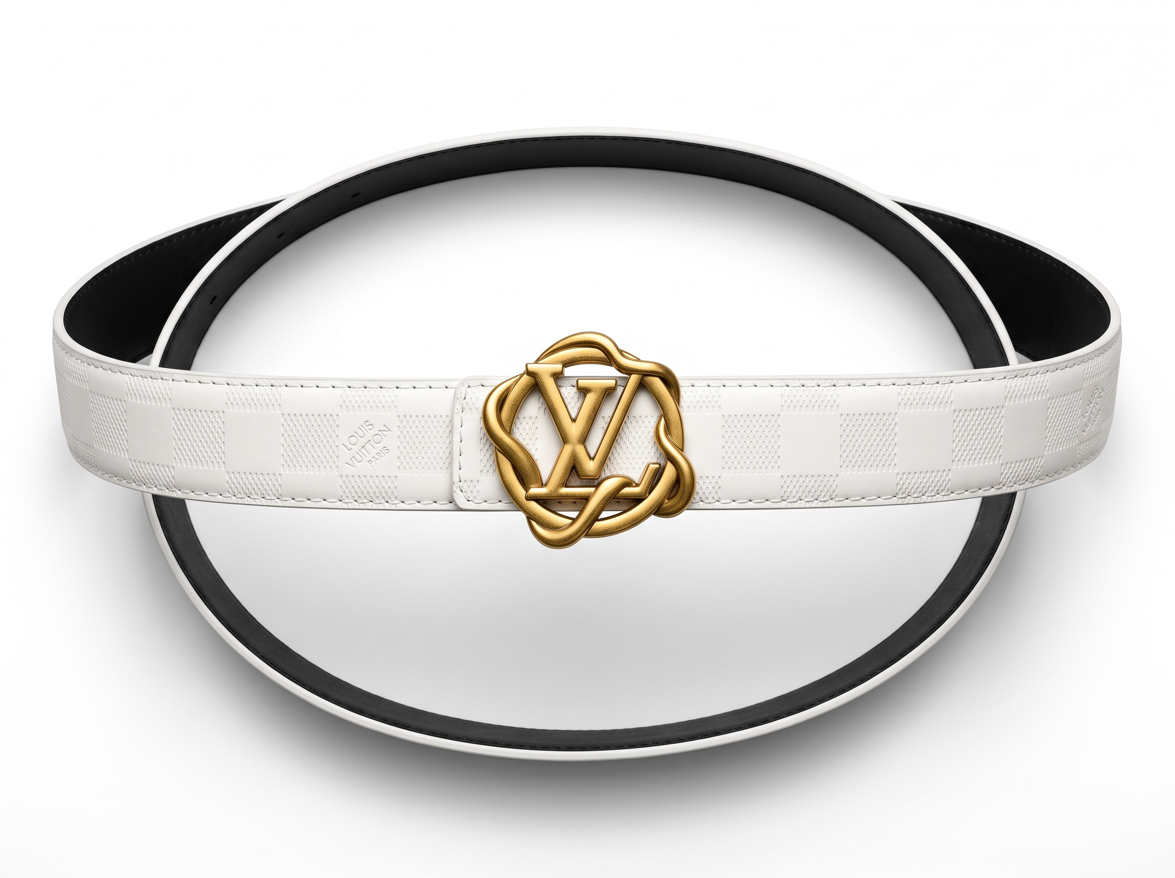 Louis Vuitton White Monogram Belt – Gold LV Buckle ✨ |