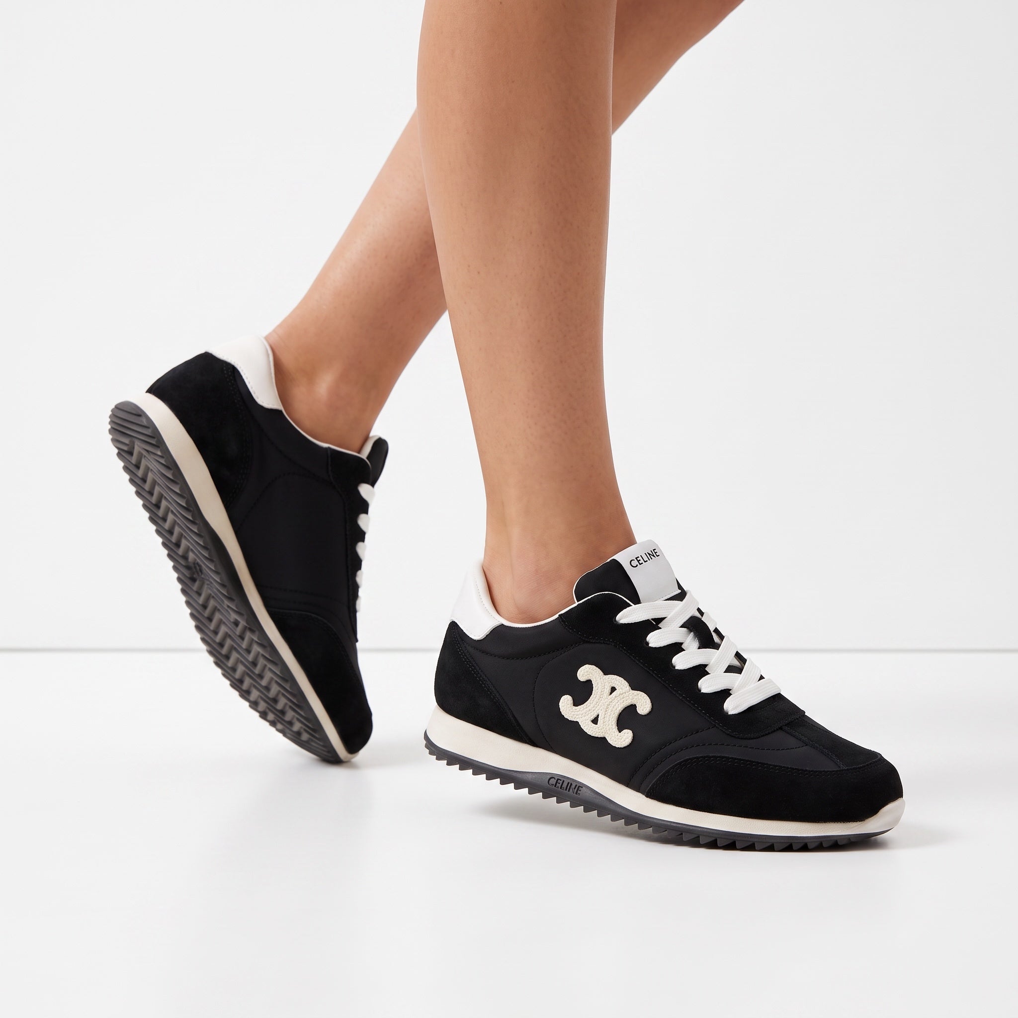Celine black and white low-top sneakers with embroidered logo