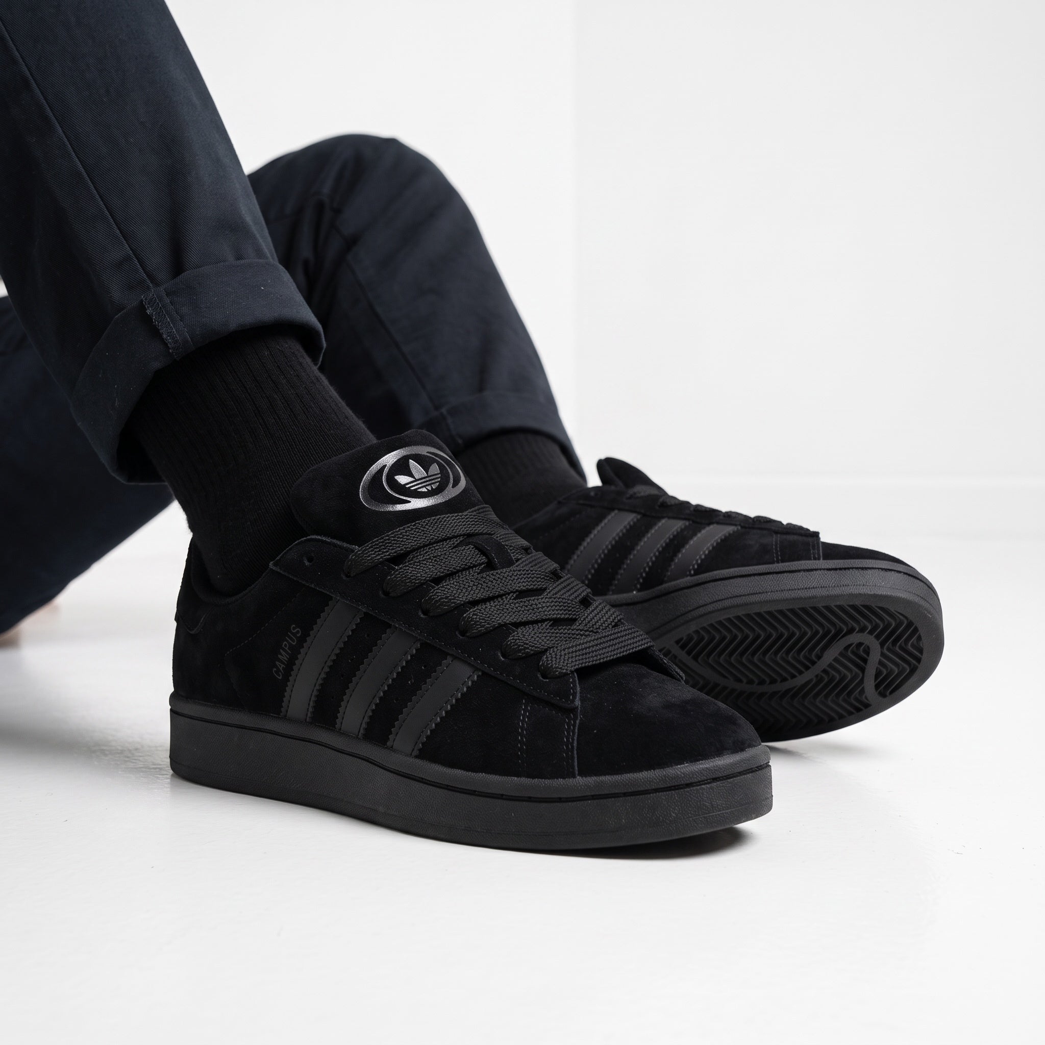 Adidas Campus black suede low-top sneakers with tonal three stripes