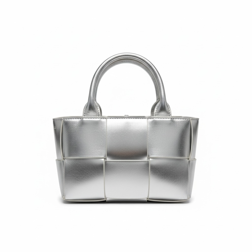 🩶 Silver Bottega Veneta Mini Intrecciato Tote & Card Holder