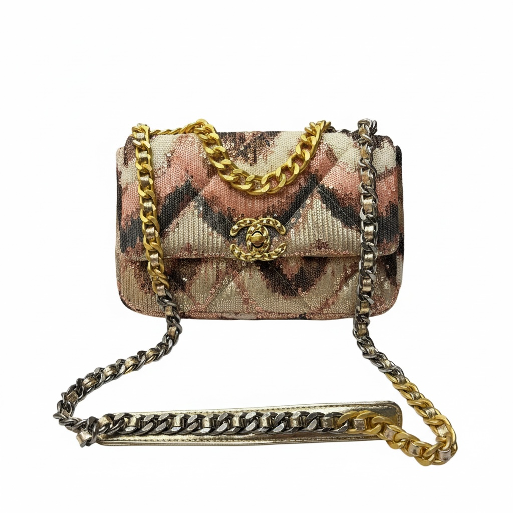 👜✨ Chanel Sequin Chevron Flap Bag – Multicolor Elegance 💎🤍