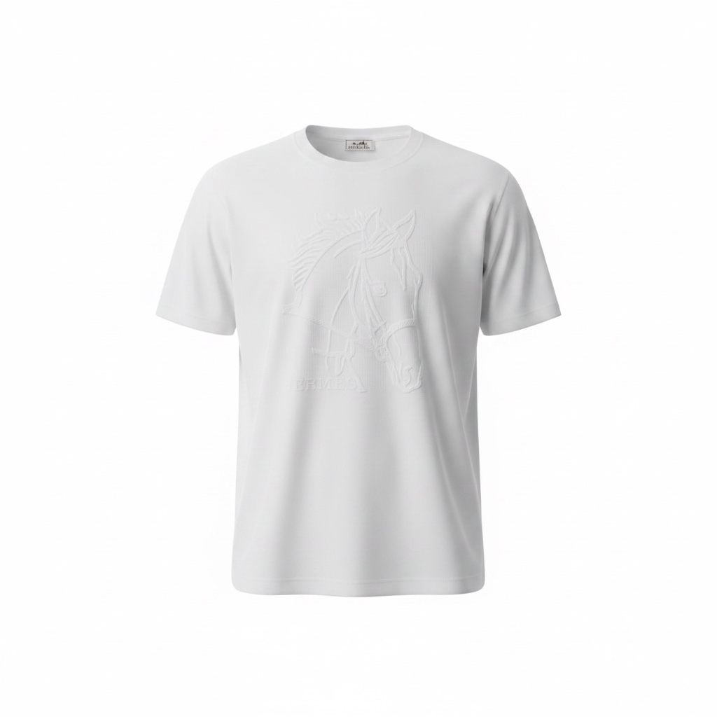 Hermès White Embroidered T-Shirt 🤍✨ Horse Graphic Edition