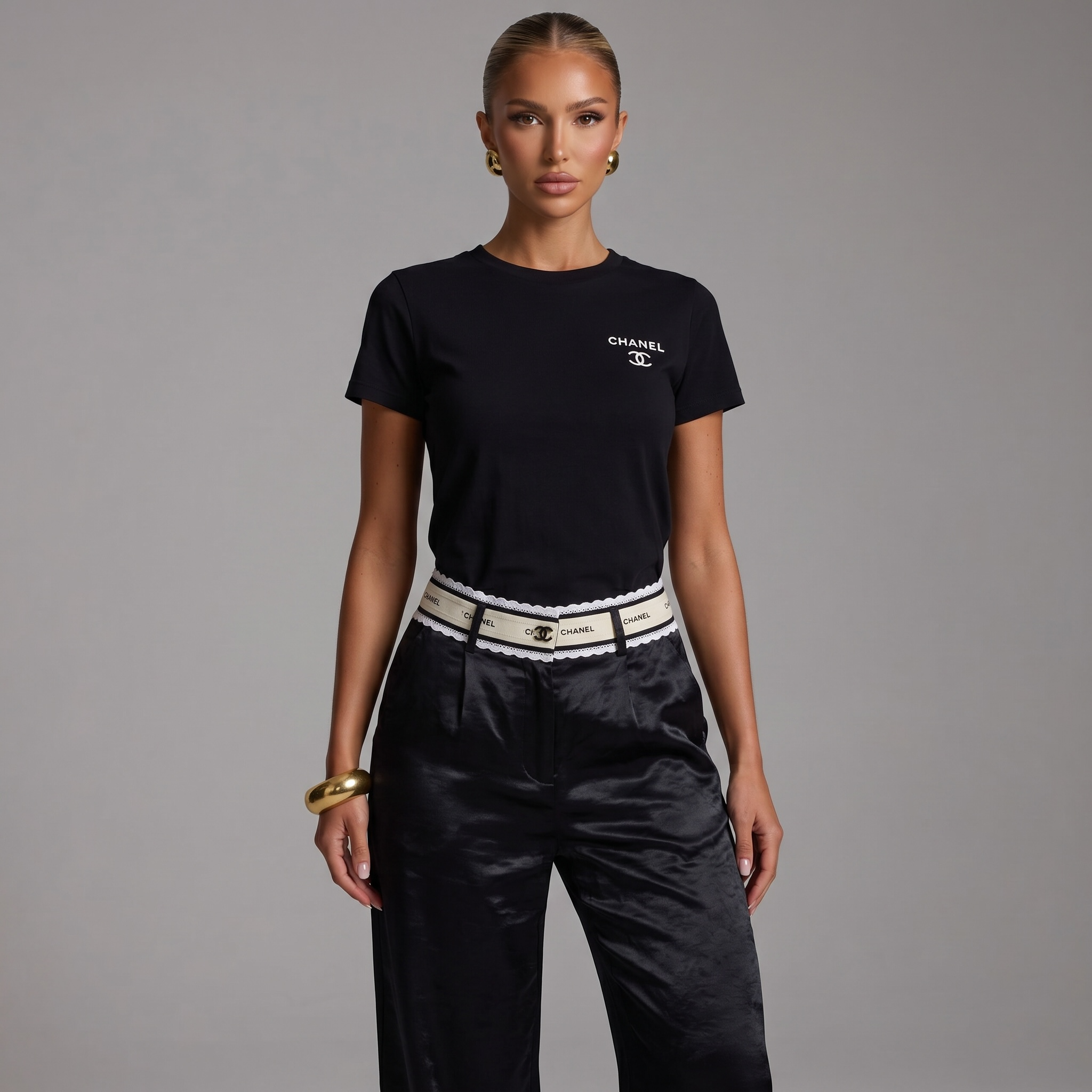 Chanel Noir Satin Straight-Leg Trousers 🖤✨
