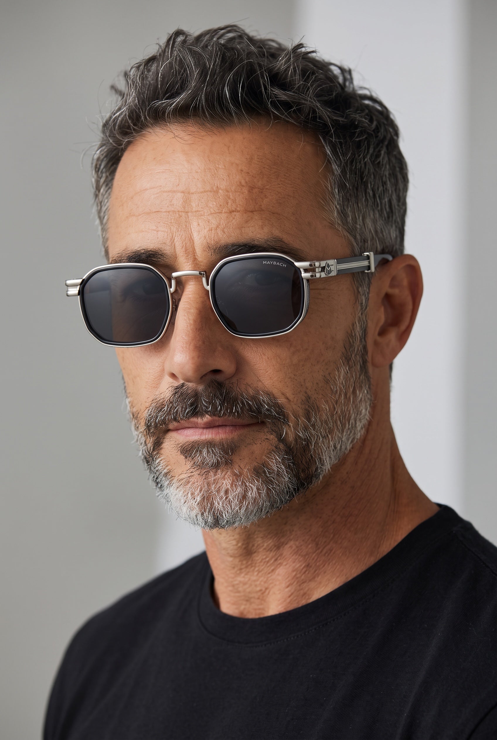 Maybach silver-accent sunglasses with dark rounded-square lenses