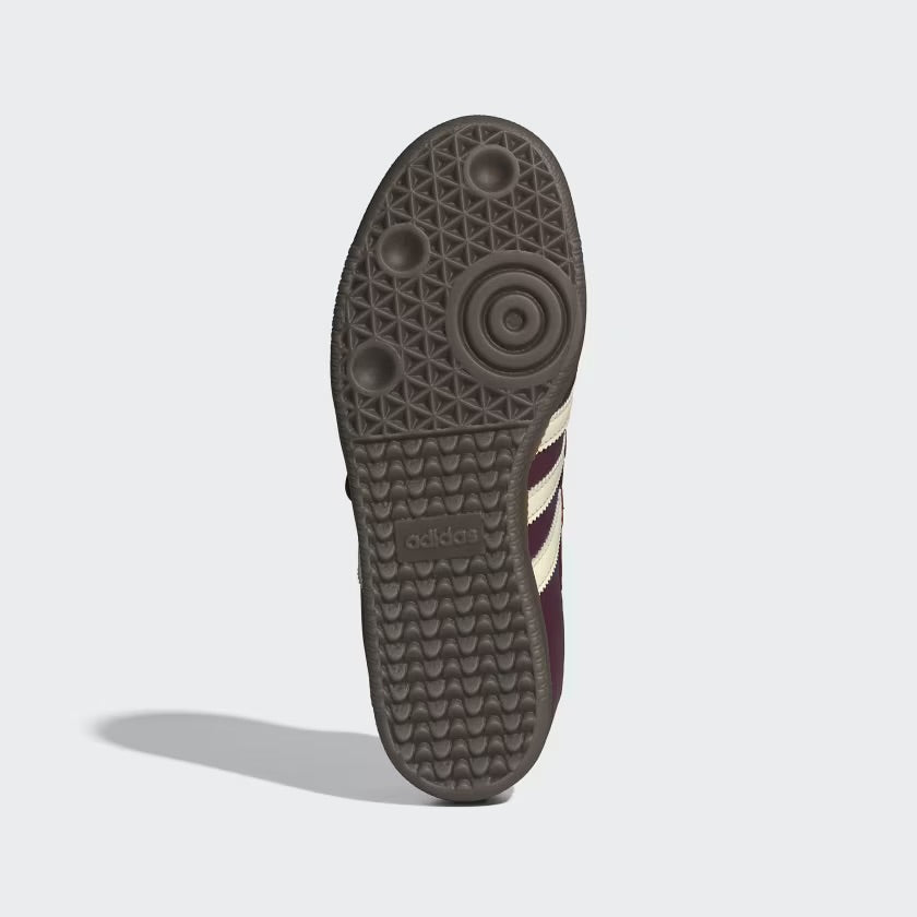 maroon adidas samba mary jane sneaker with cream three stripes and velcro strap