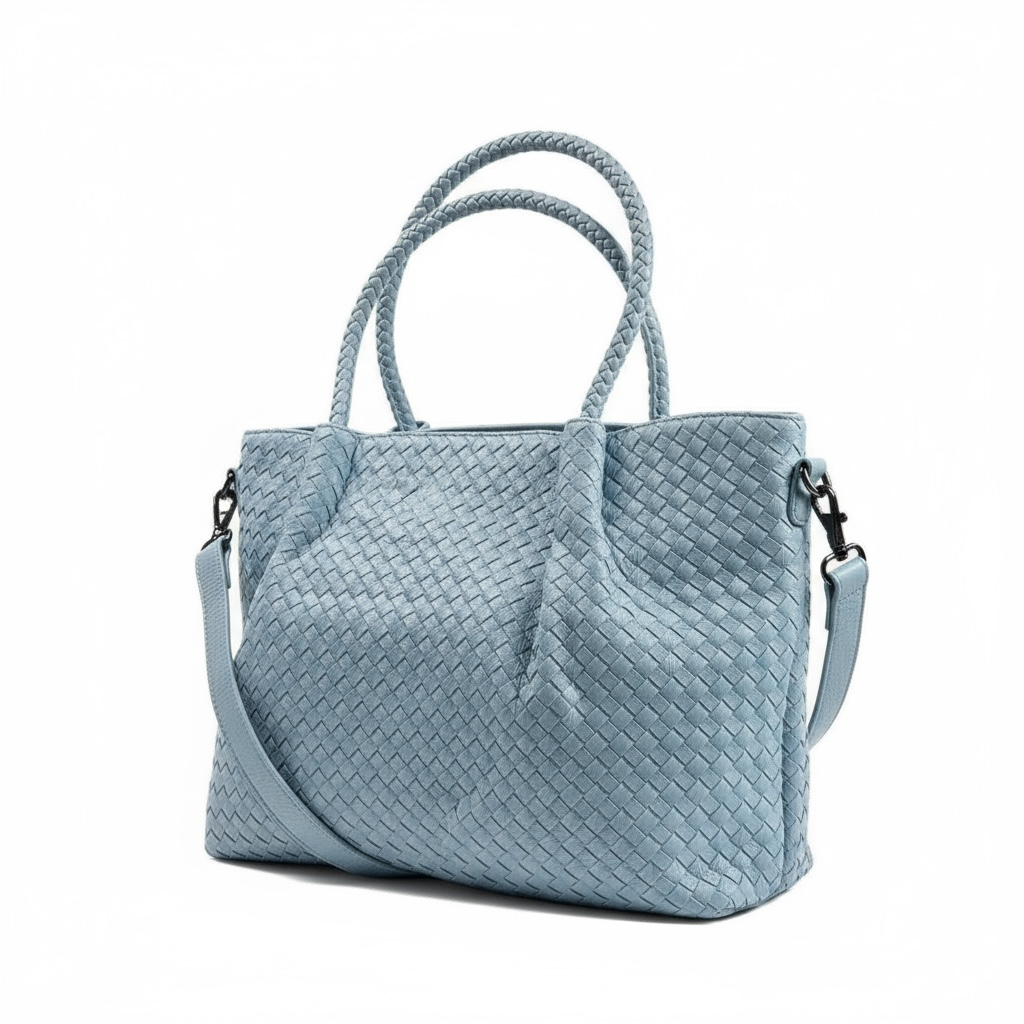 Bottega-Inspired Woven Leather Tote Bag – Sky Blue Elegance 🩵👜