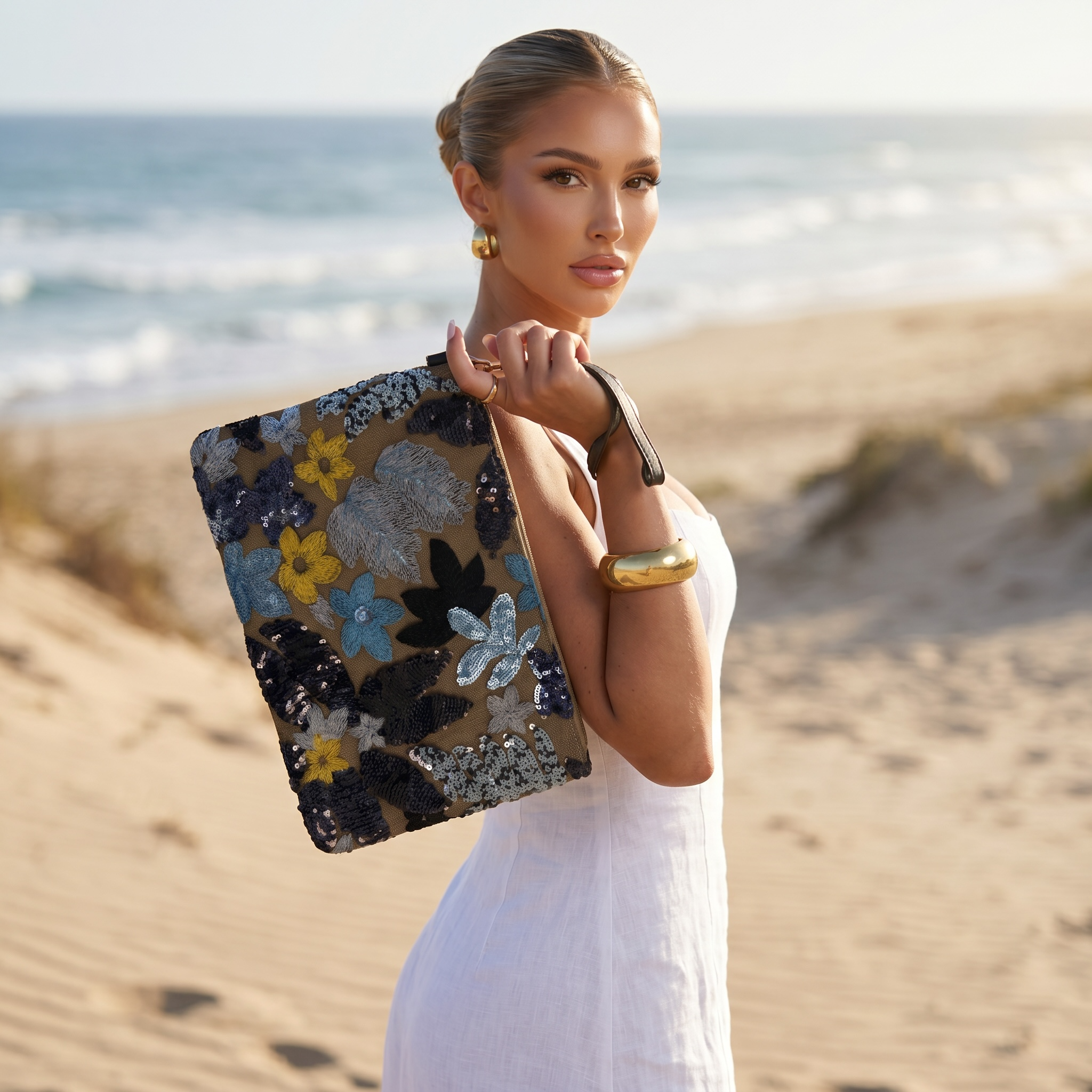 Midnight Floral Sequin Shoulder Tote 🖤🌼✨