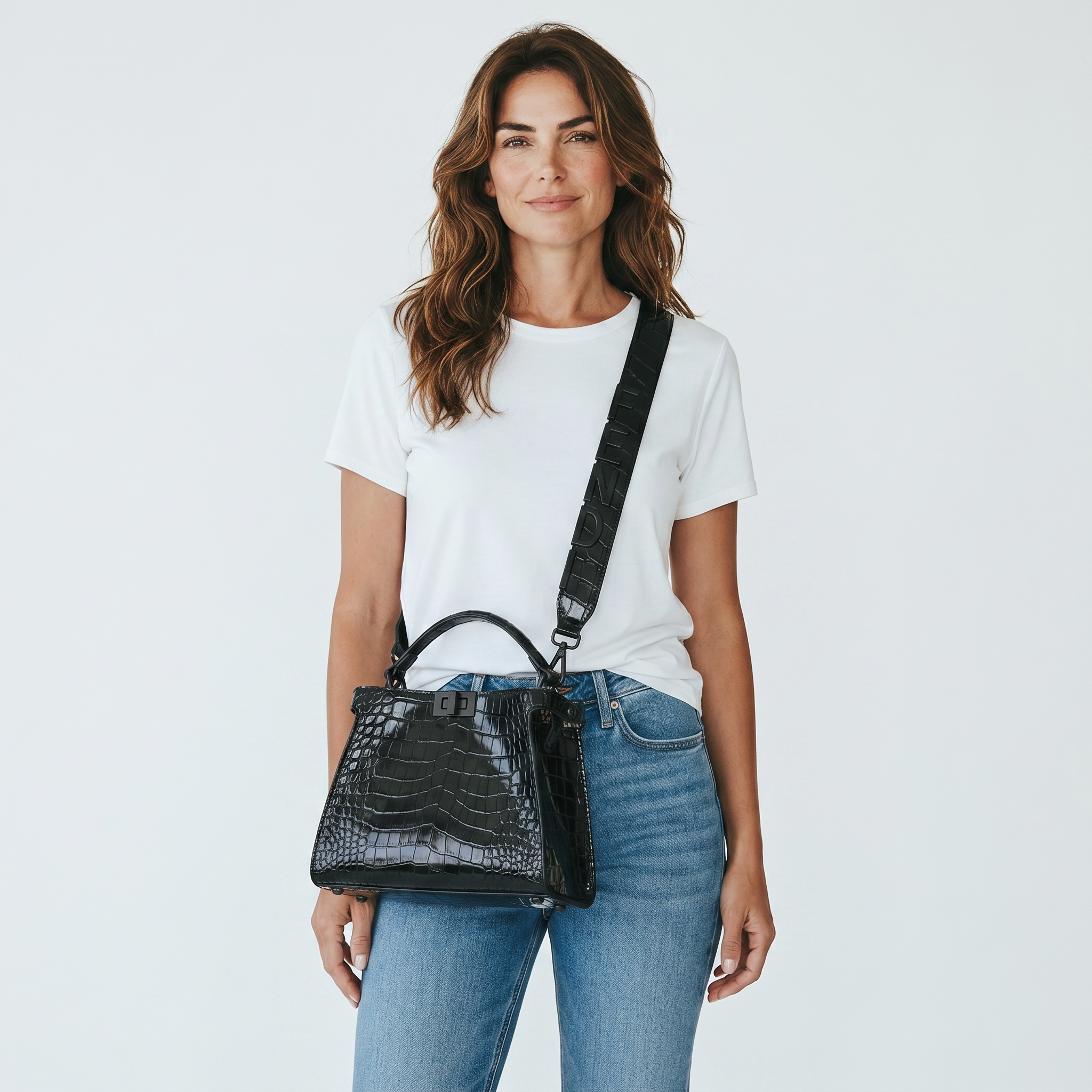 Fendi-Inspired Croc Luxe Top Handle Bag 🖤✨