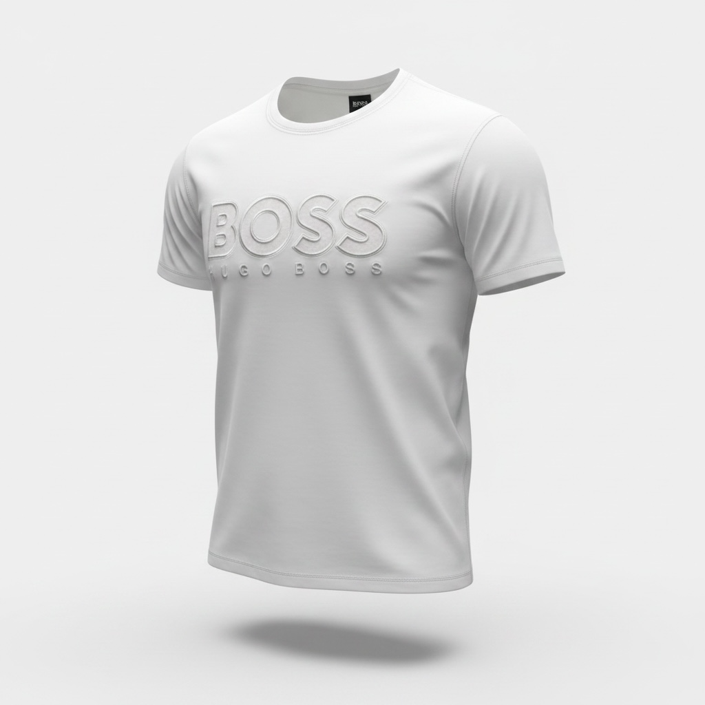 HUGO BOSS White Embossed Logo T-Shirt 🤍✨ Clean Luxury Edition