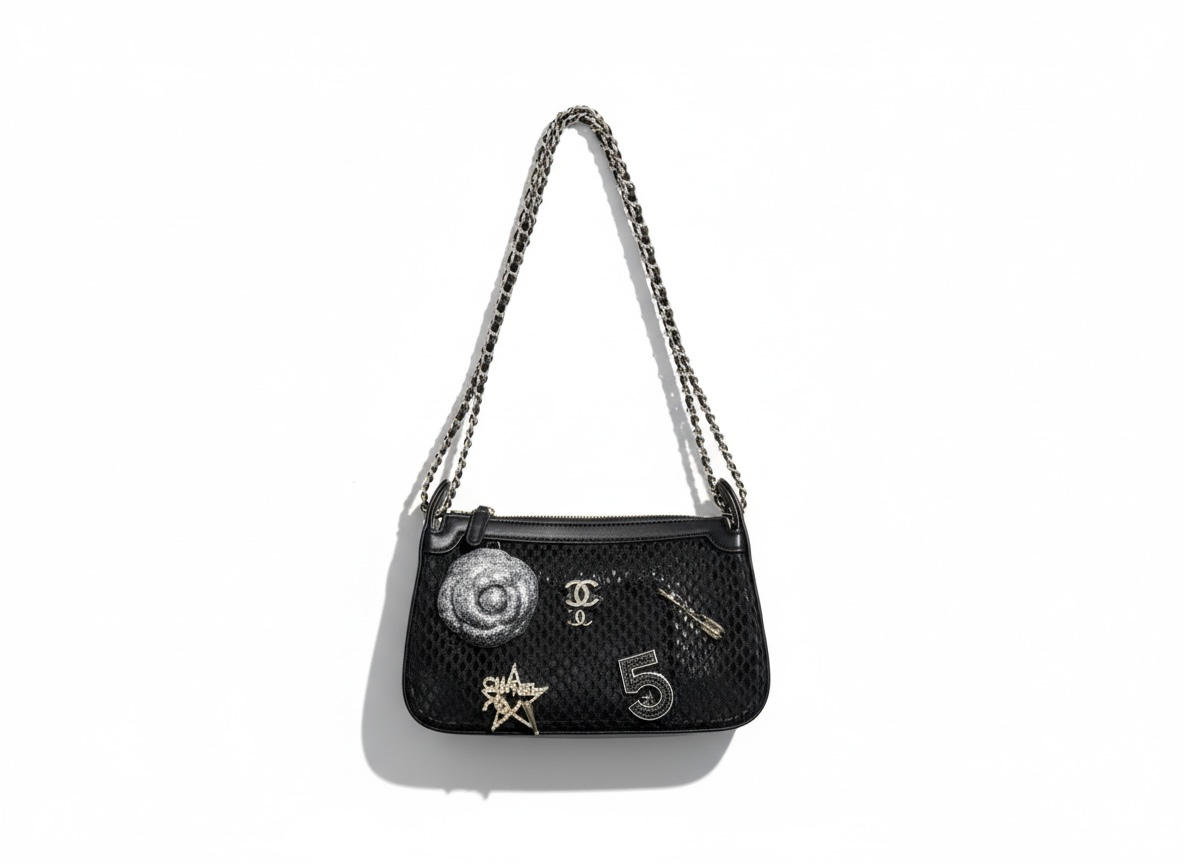 CHANEL Mesh Charm Shoulder Bag – Black Edition 🖤✨