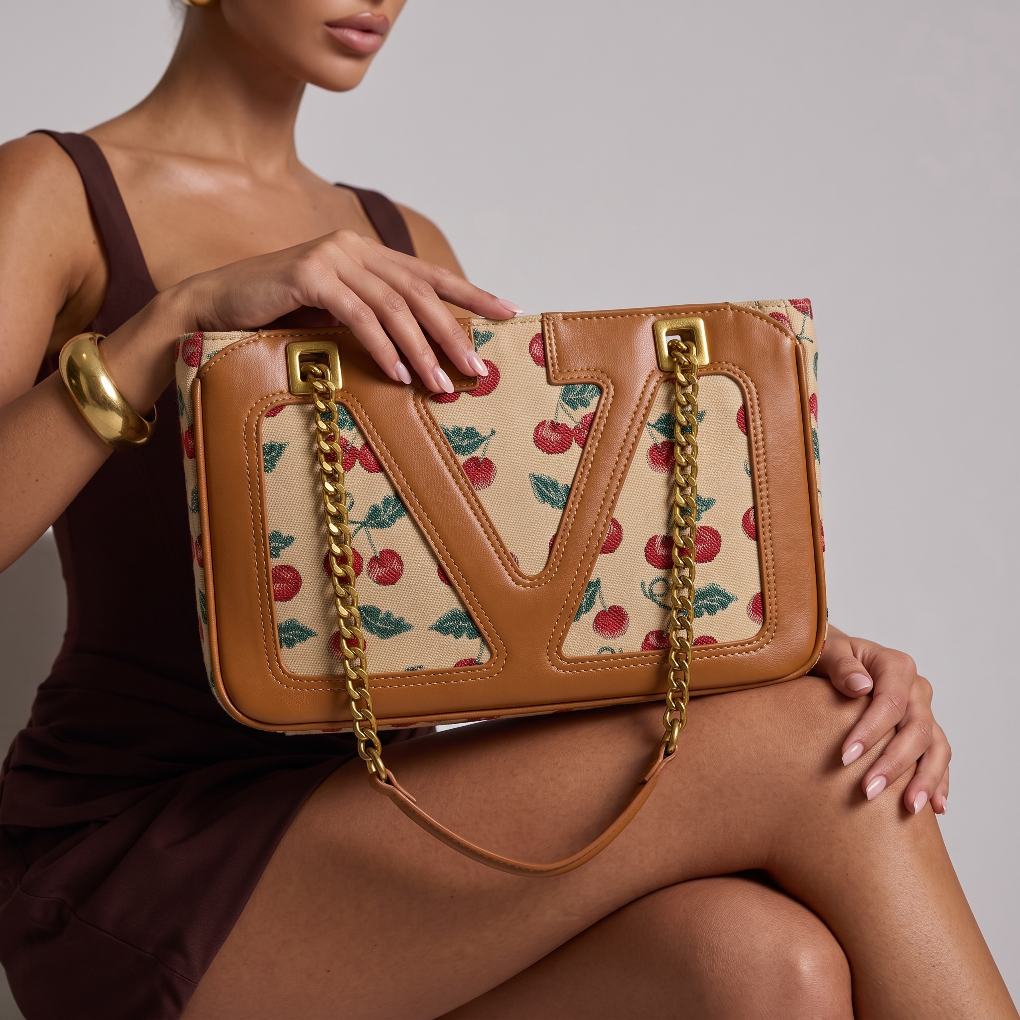๐ Valentino Cherry Canvas VLogo Tote Bag