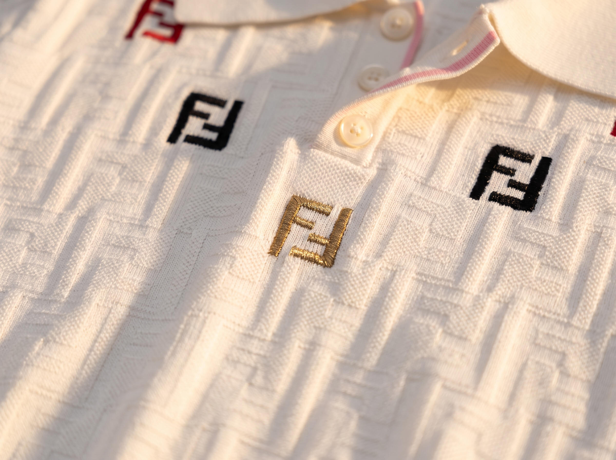 ๐ค Fendi FF Knit Polo Top โ White ( one size)
