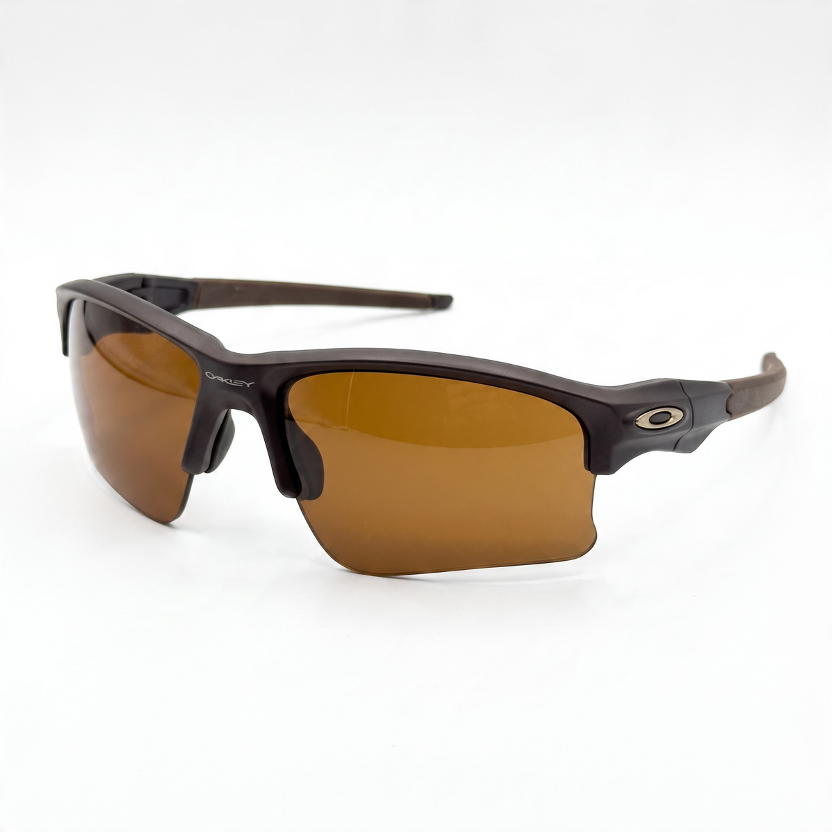 Oakley brown sport shield sunglasses with amber lenses, semi-rimless frame
