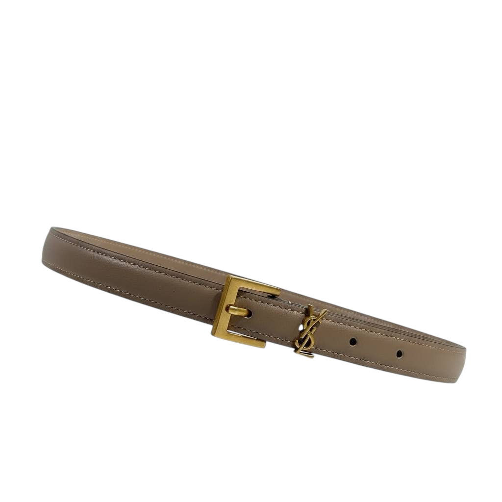 Saint Laurent Beige Leather Belt with Box 🤎📦✨ | YSL Gold Buckle Luxury Accessory