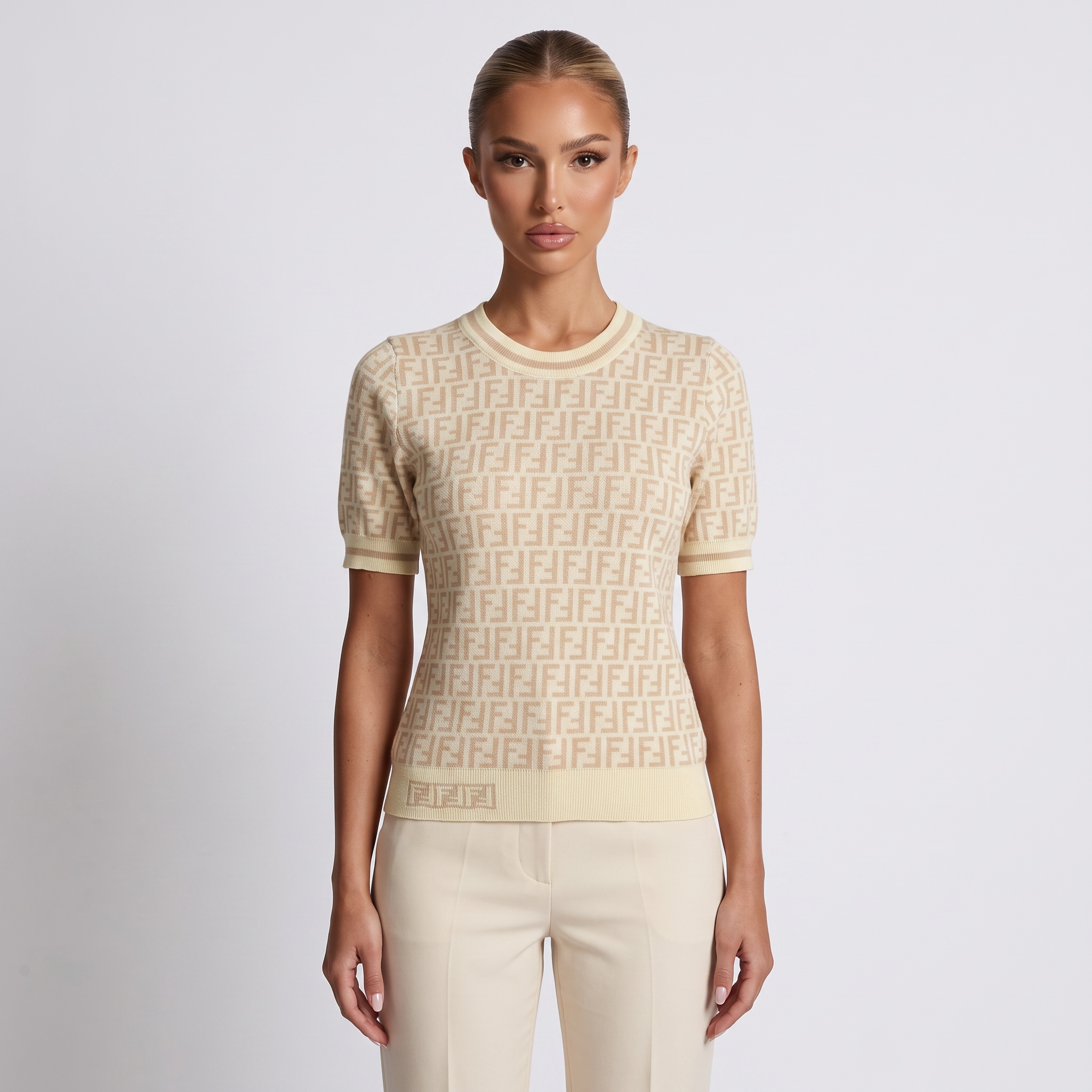 🤍 Fendi FF Monogram Knit Top | Cream | One Size