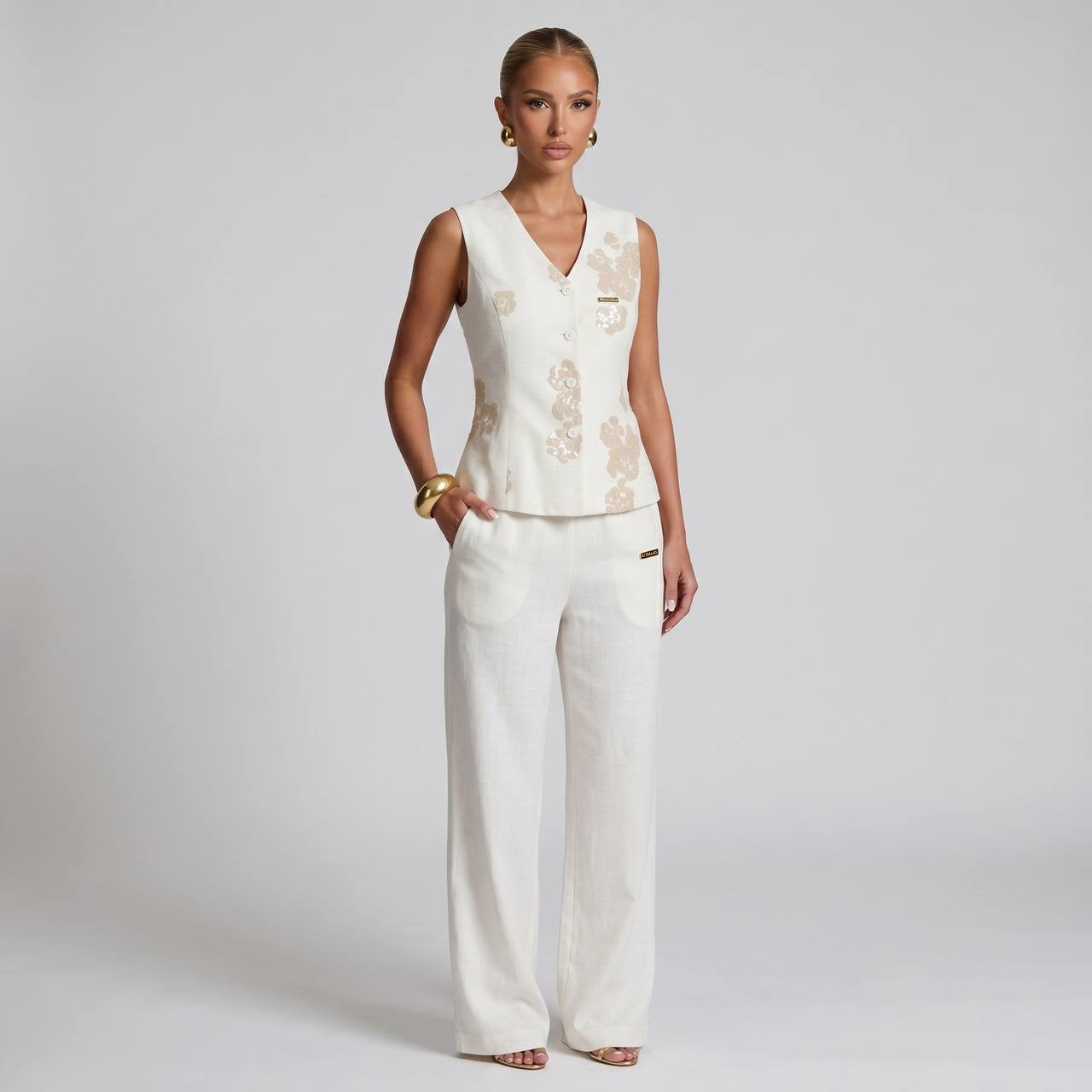 Loro Piana Embroidered Linen Co-Ord Set – Ivory White 🤍✨