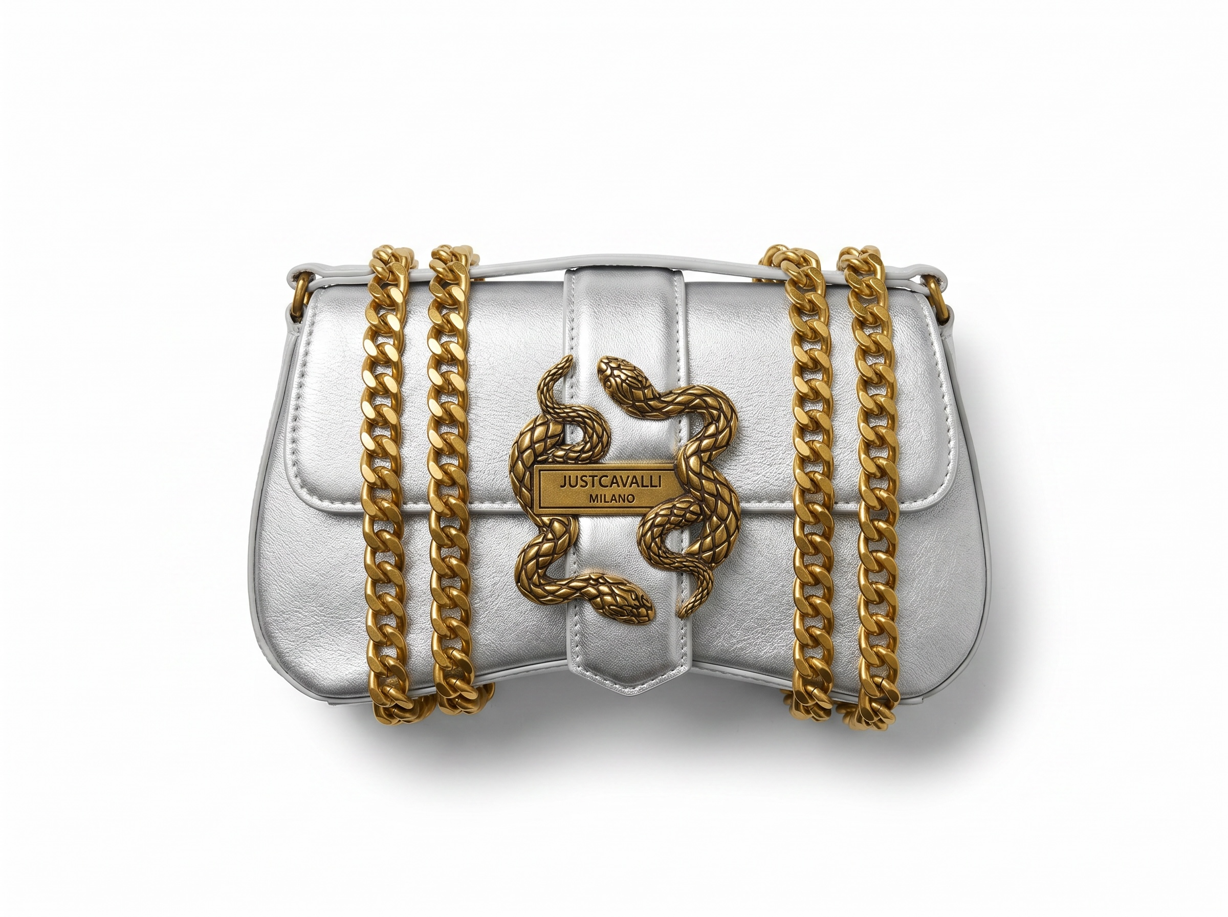 ✨ Just Cavalli Silver Serpent Lock Shoulder Bag ✨