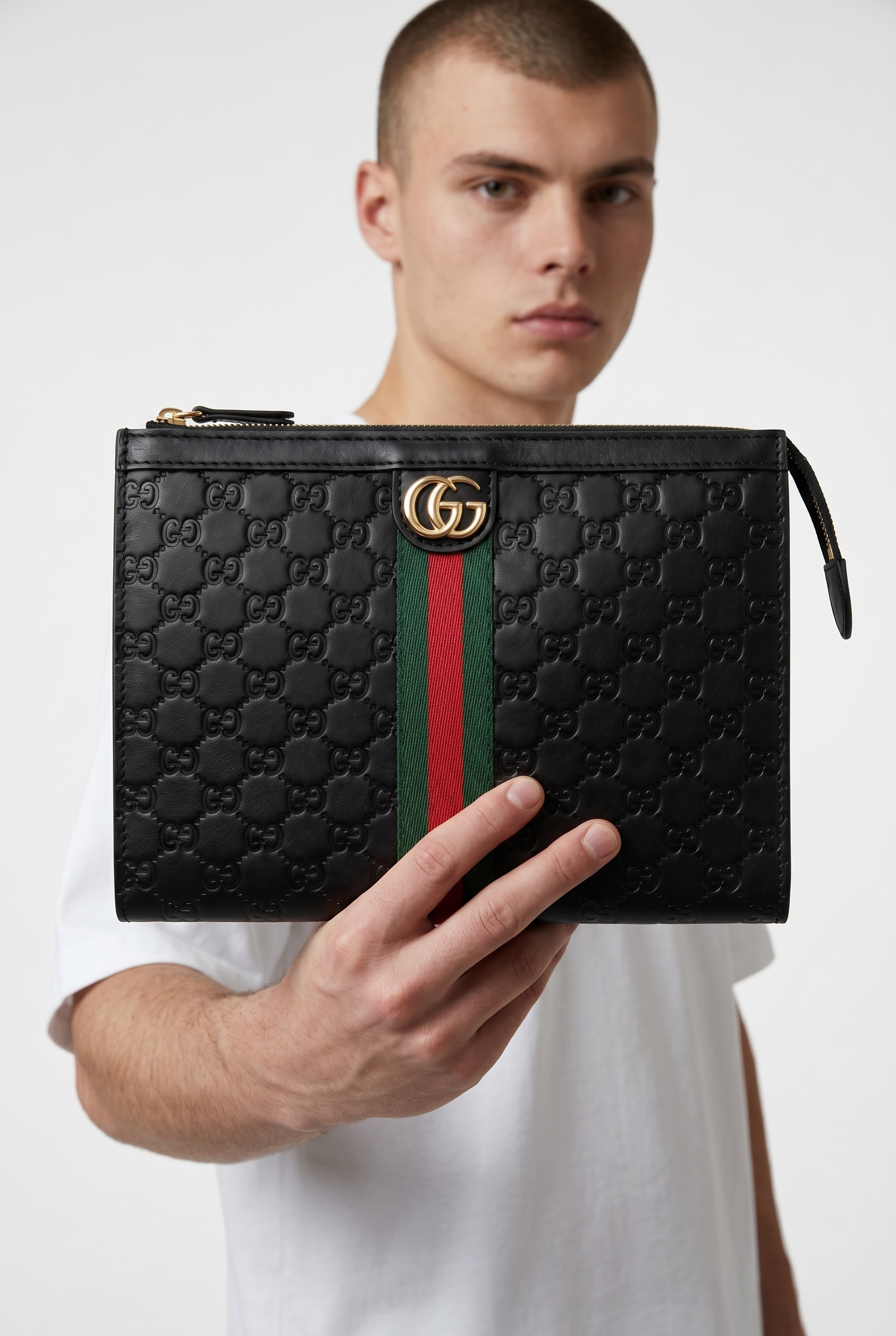 Gucci Black GG Web Stripe Clutch Bag 🖤✨