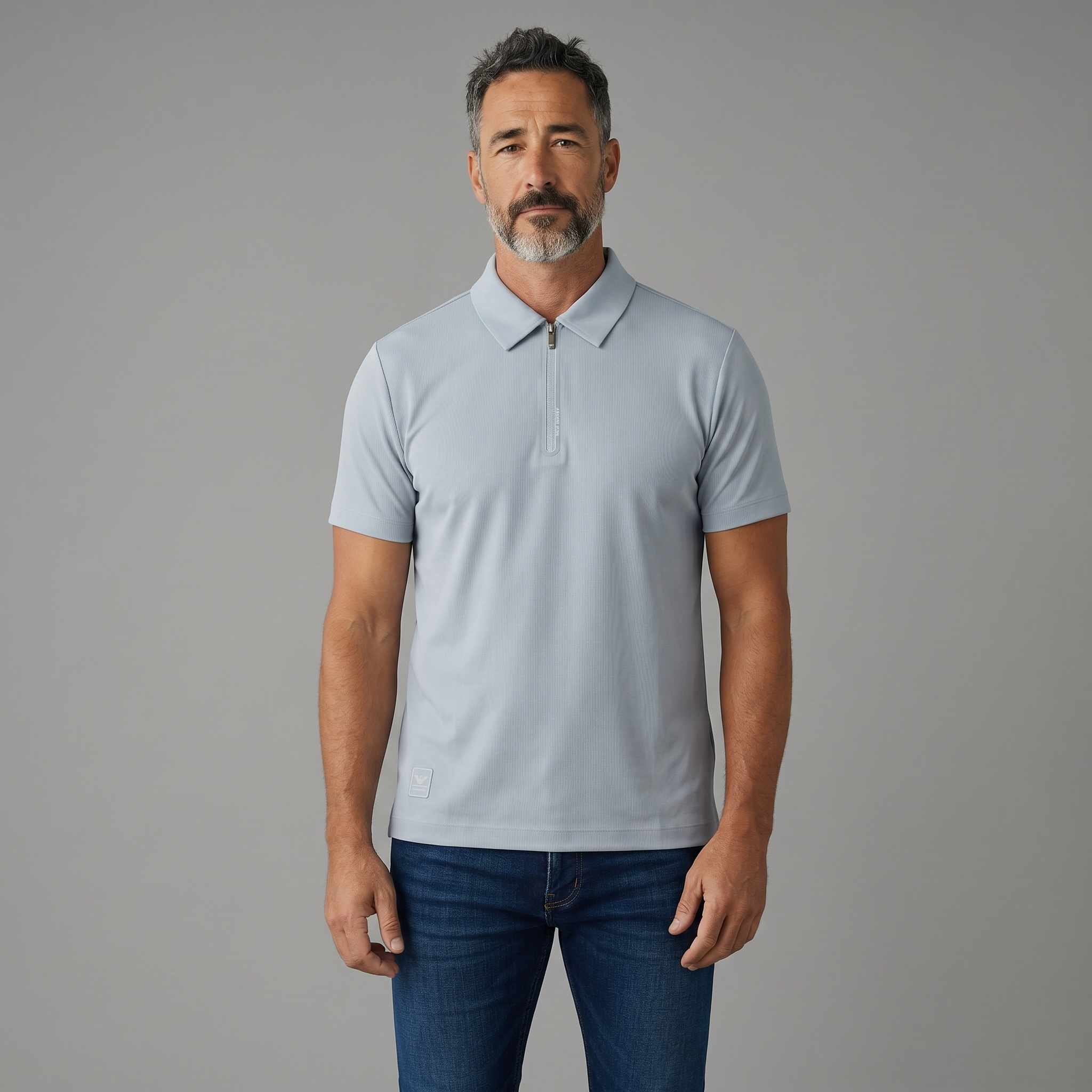 💎❄️ Emporio Armani Ice Blue Zip Polo Shirt – Luxury Modern Collection 👔✨