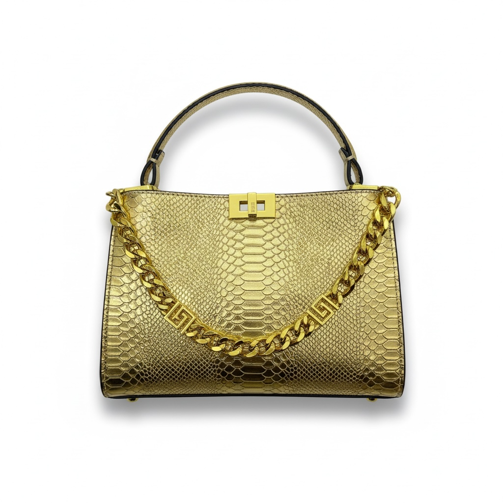 Fendi Gold Snake-Embossed Handbag ✨👑 | Luxury Statement Bag