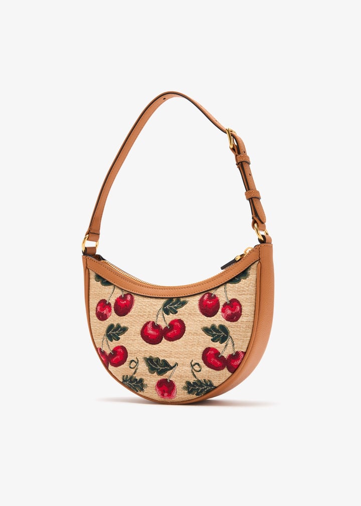 🍒 Valentino Cherry Embroidered Hobo Bag – Tan