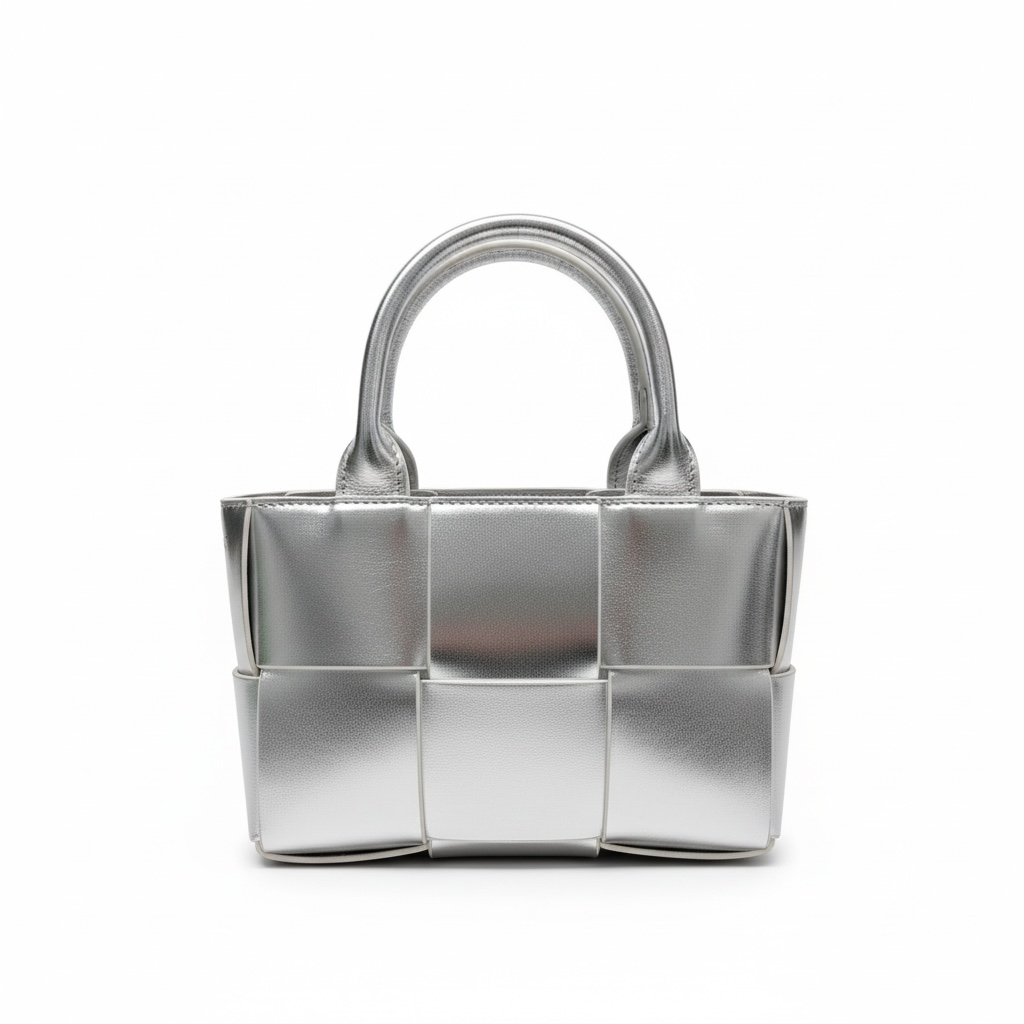🩶 Silver Bottega Veneta Mini Intrecciato Tote & Card Holder
