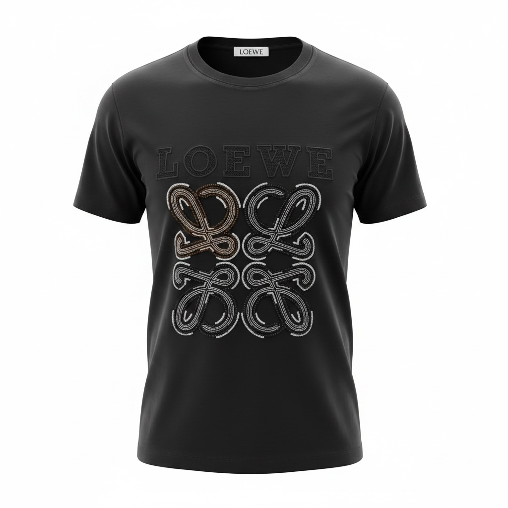 LOEWE Black Embellished Logo T-Shirt 🖤✨ Luxury Statement Edition