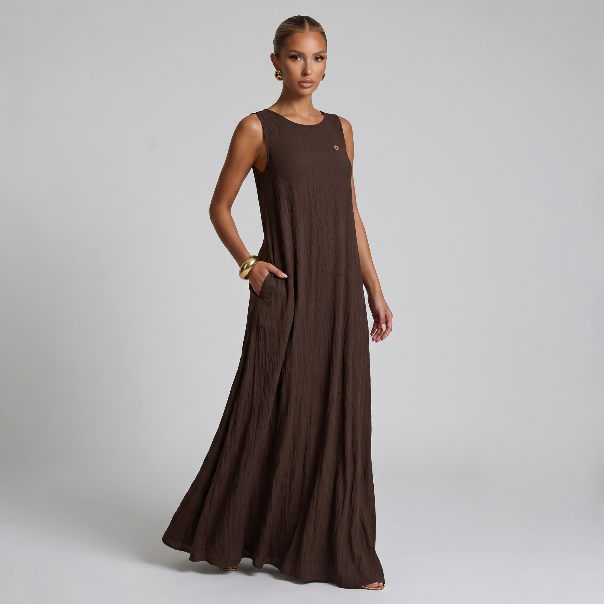 🤎 Loro Piana Chocolate Brown Sleeveless Maxi Dress ✨ one size