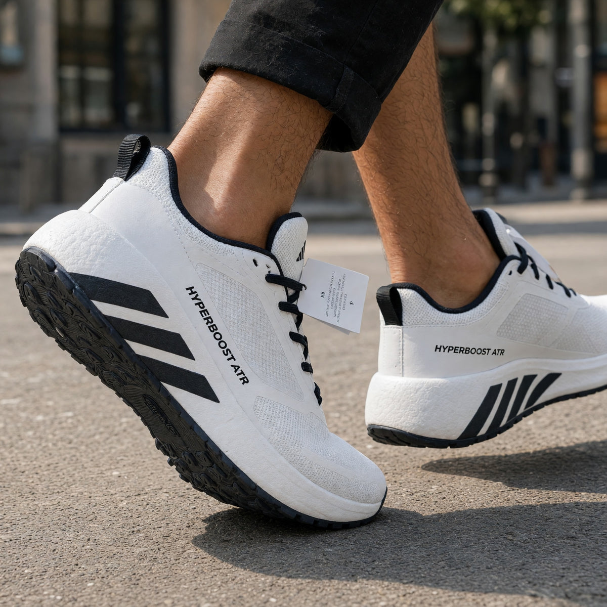 Adidas Hyperboost ATR white running sneaker with black accents