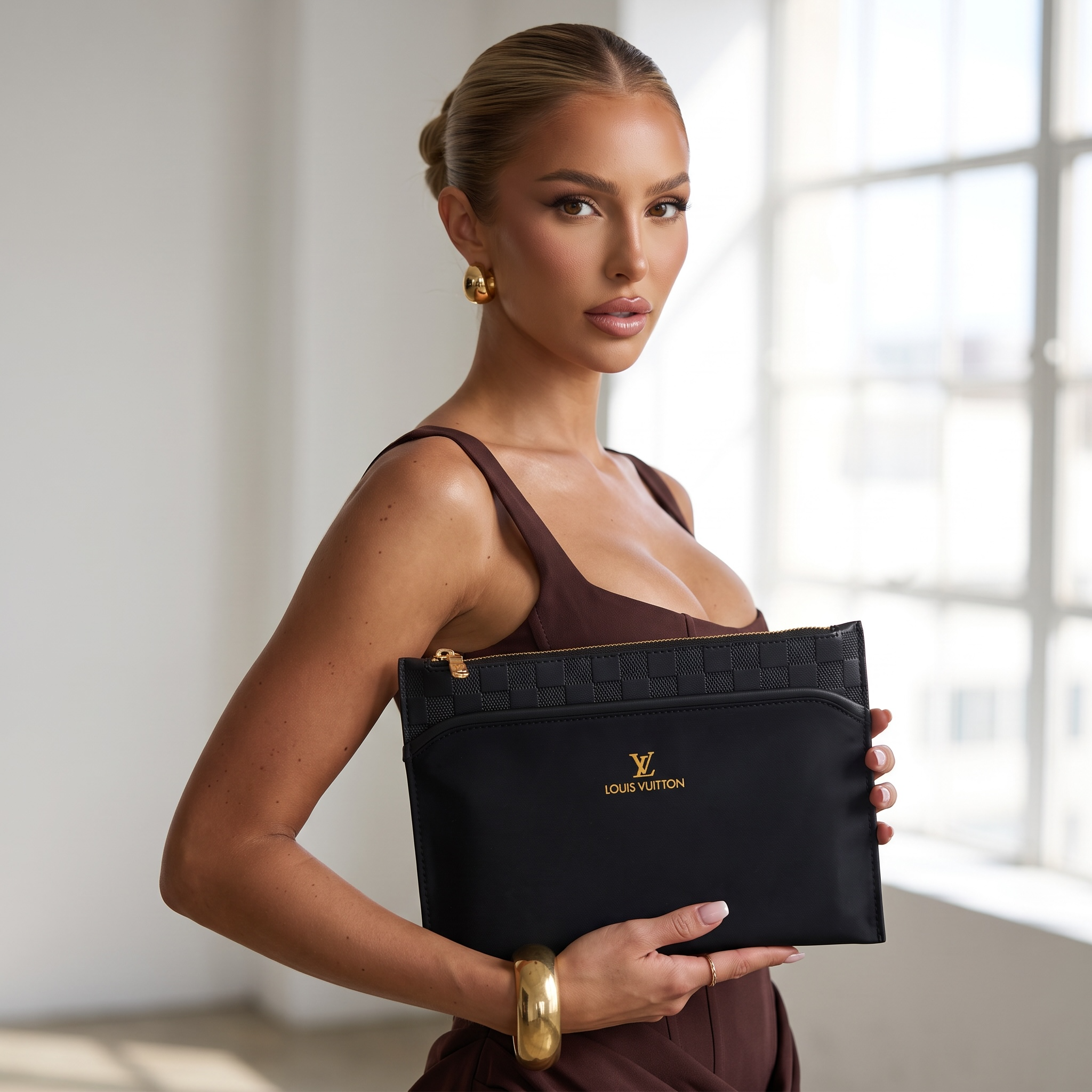 🖤✨ Louis Vuitton Pochette Voyage MM – Black Leather Clutch 👜