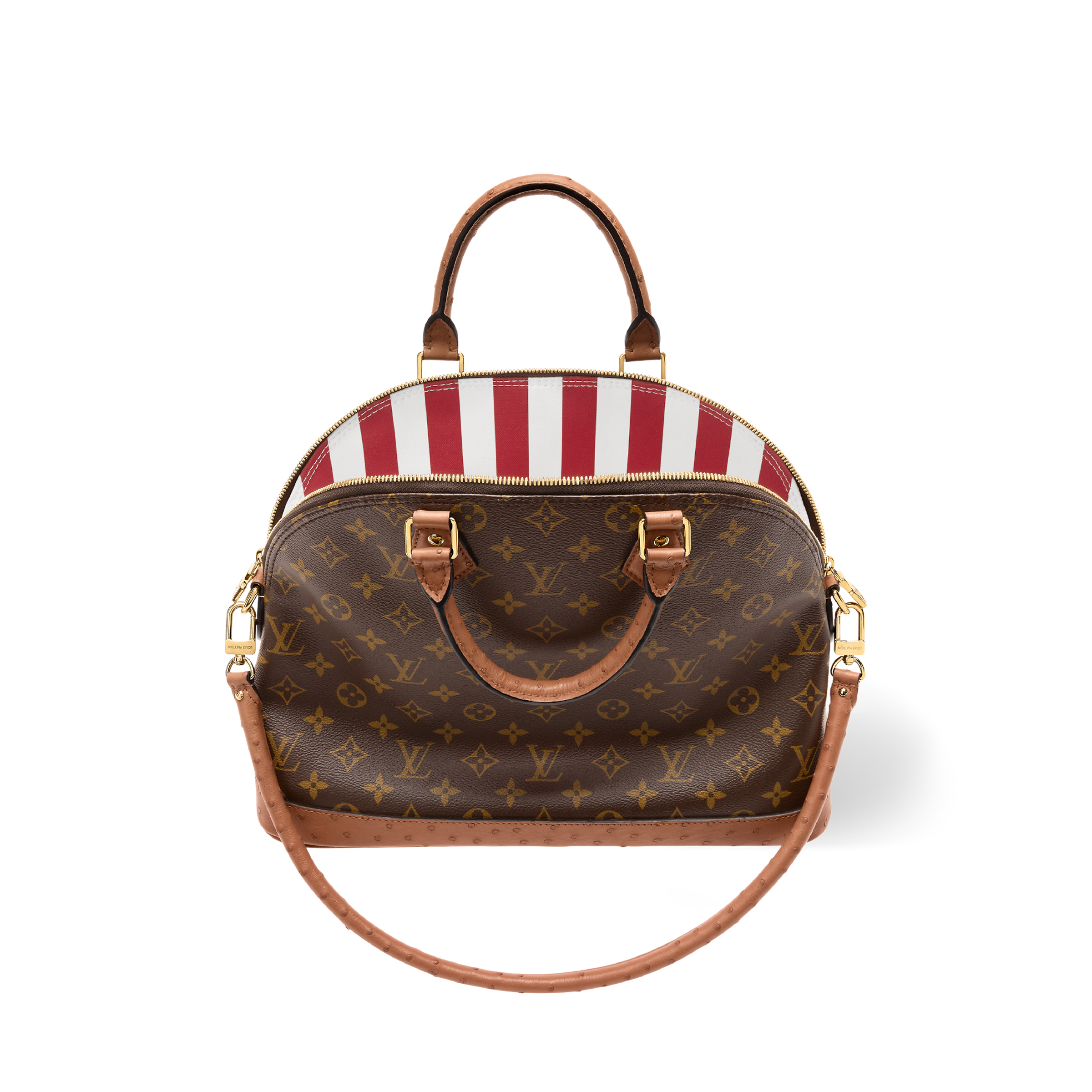 Louis Vuitton Alma Monogram Handbag – Classic Elegance with Ostrich Leather Accents