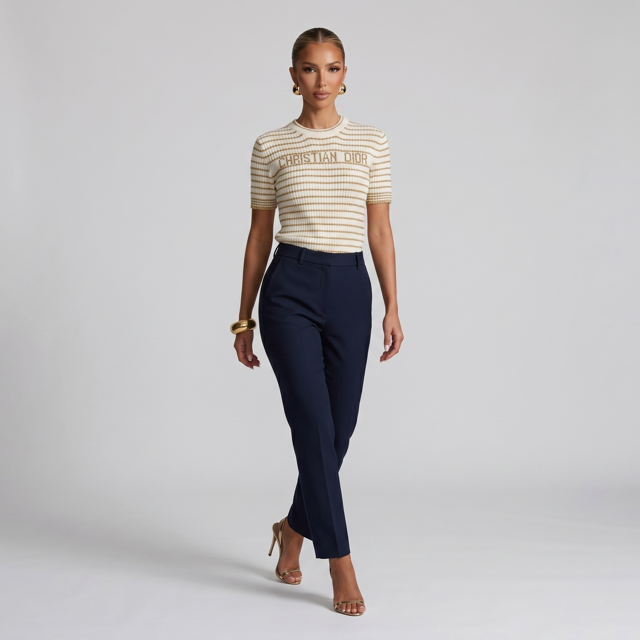 ✨ Christian Dior Metallic Stripe Knit Top
