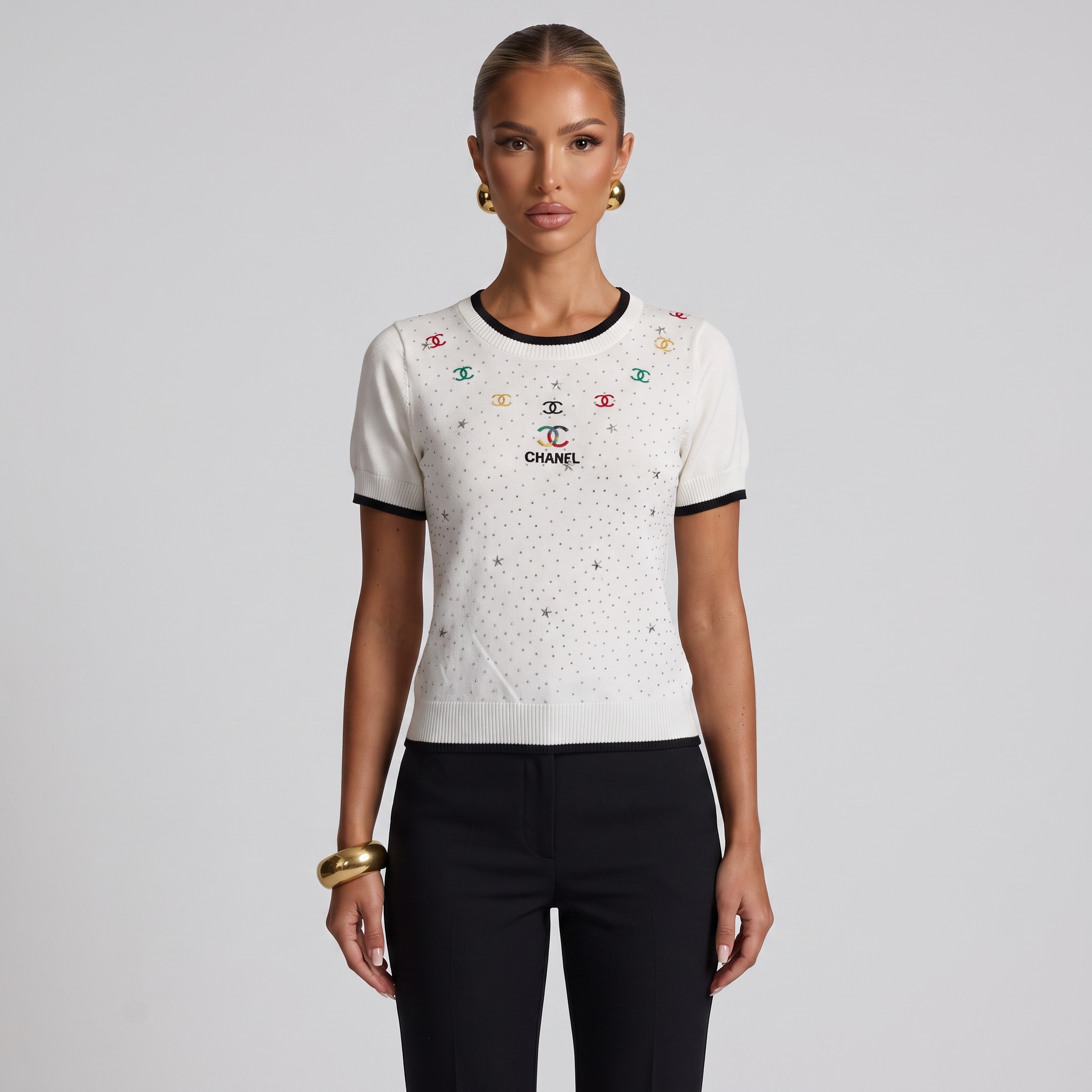 🤍 Chanel Multicolor CC Crystal Knit Top | One Size