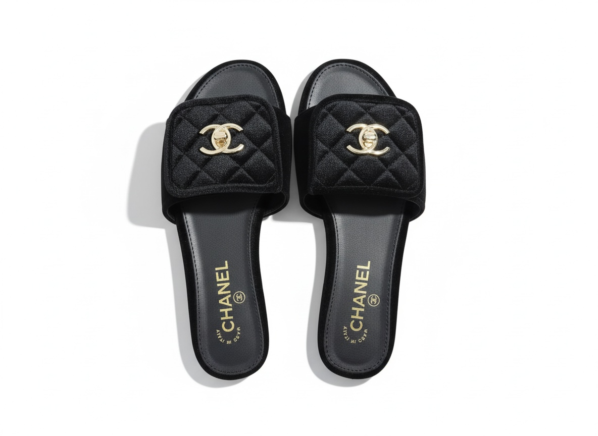 CHANEL Quilted Velvet Slides – Black 🖤✨ | Timeless CC Luxury