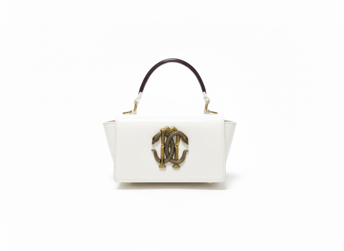 ROBERTO CAVALLI RC Mini Top Handle Bag – White Gold 🤍✨ | Clean Luxury Statement