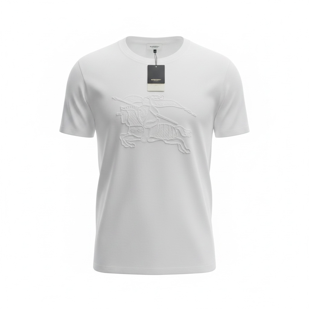 Burberry White Embroidered Knight T-Shirt 🤍✨ Premium Heritage Edition