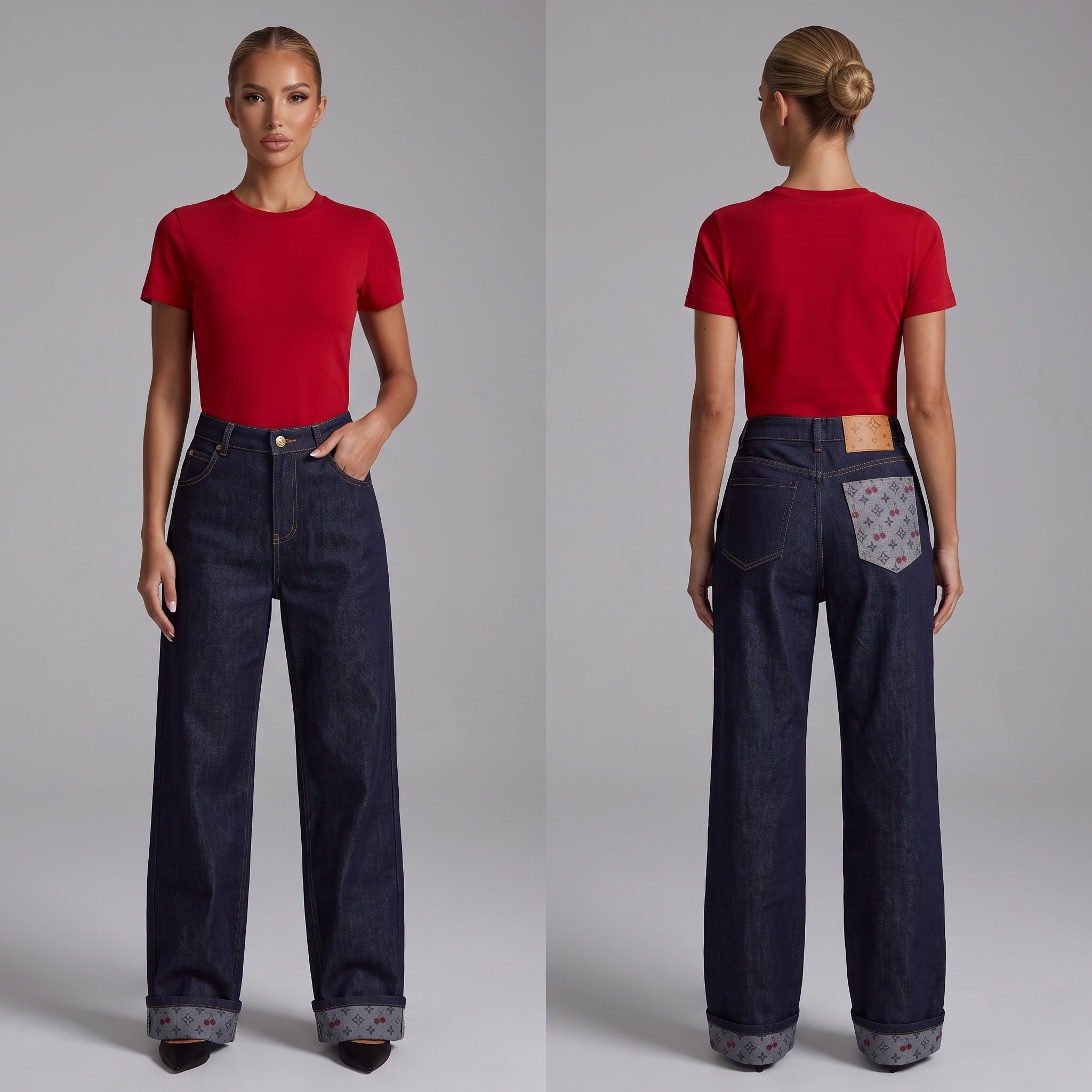 women's red crewneck short-sleeve fitted t-shirt