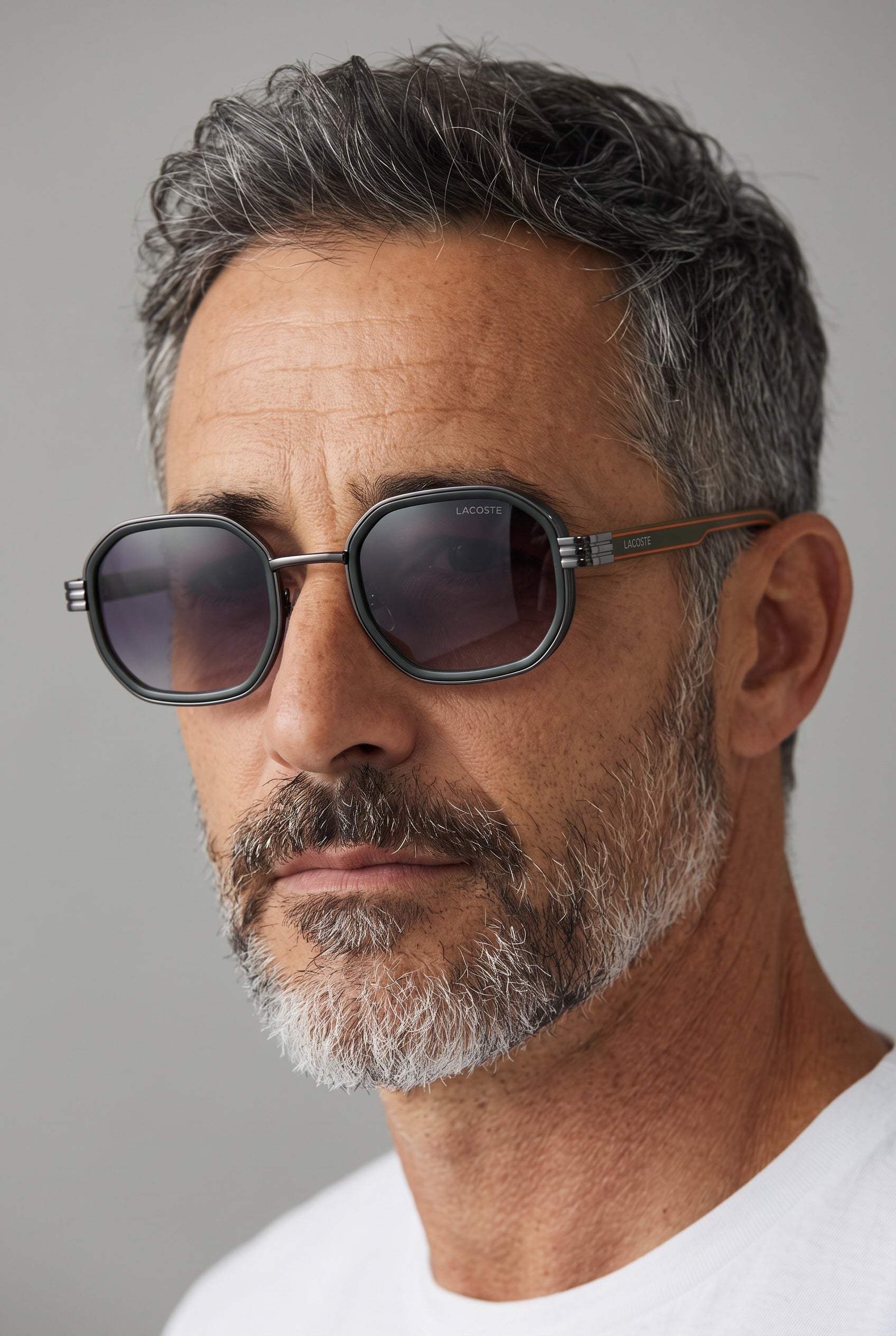 Lacoste grey-green men's sunglasses with gradient lenses and octagonal frame